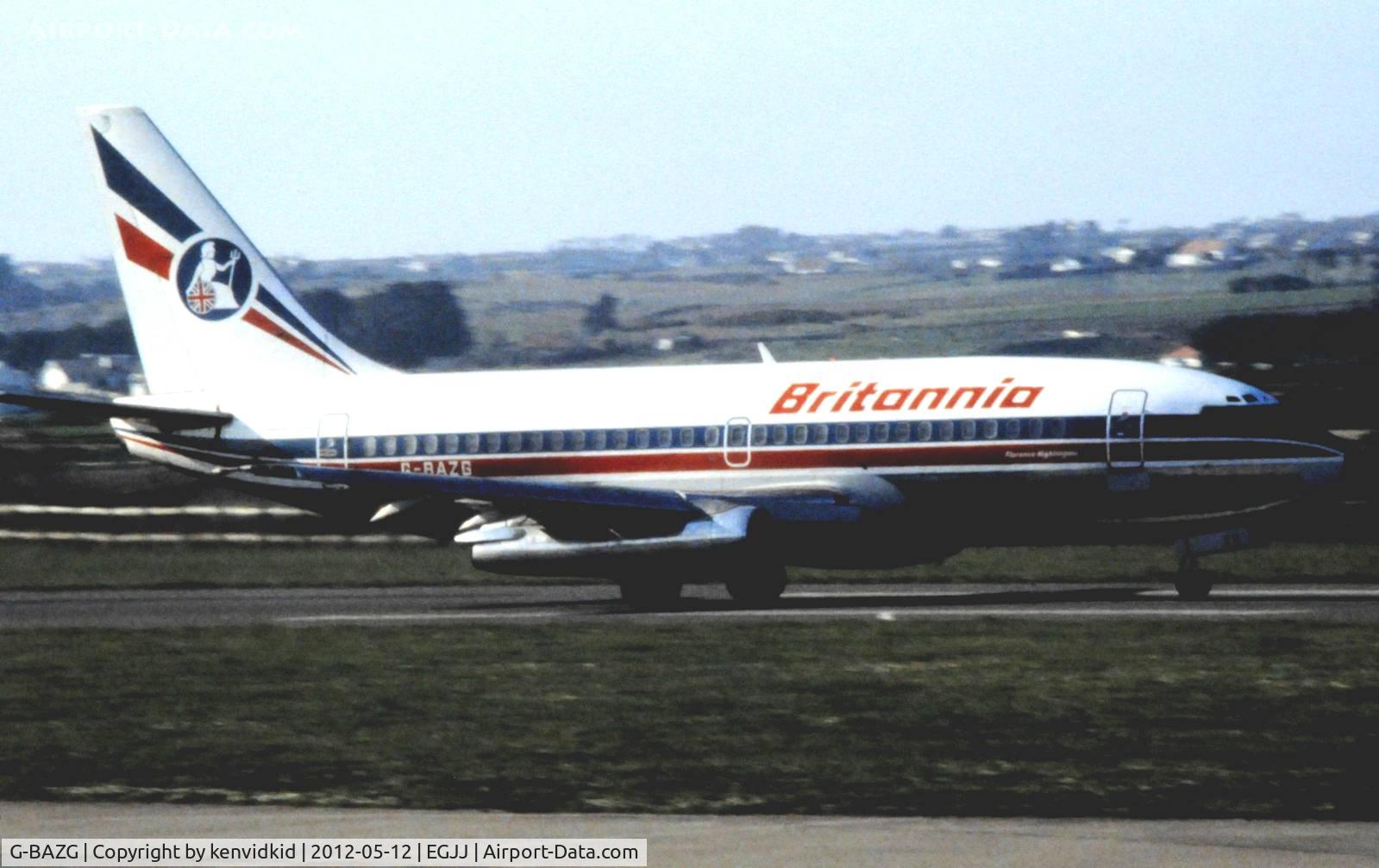G-BAZG, 1974 Boeing 737-204 C/N 20806, At Jersey airport early 1970's.
Scanned from slide.