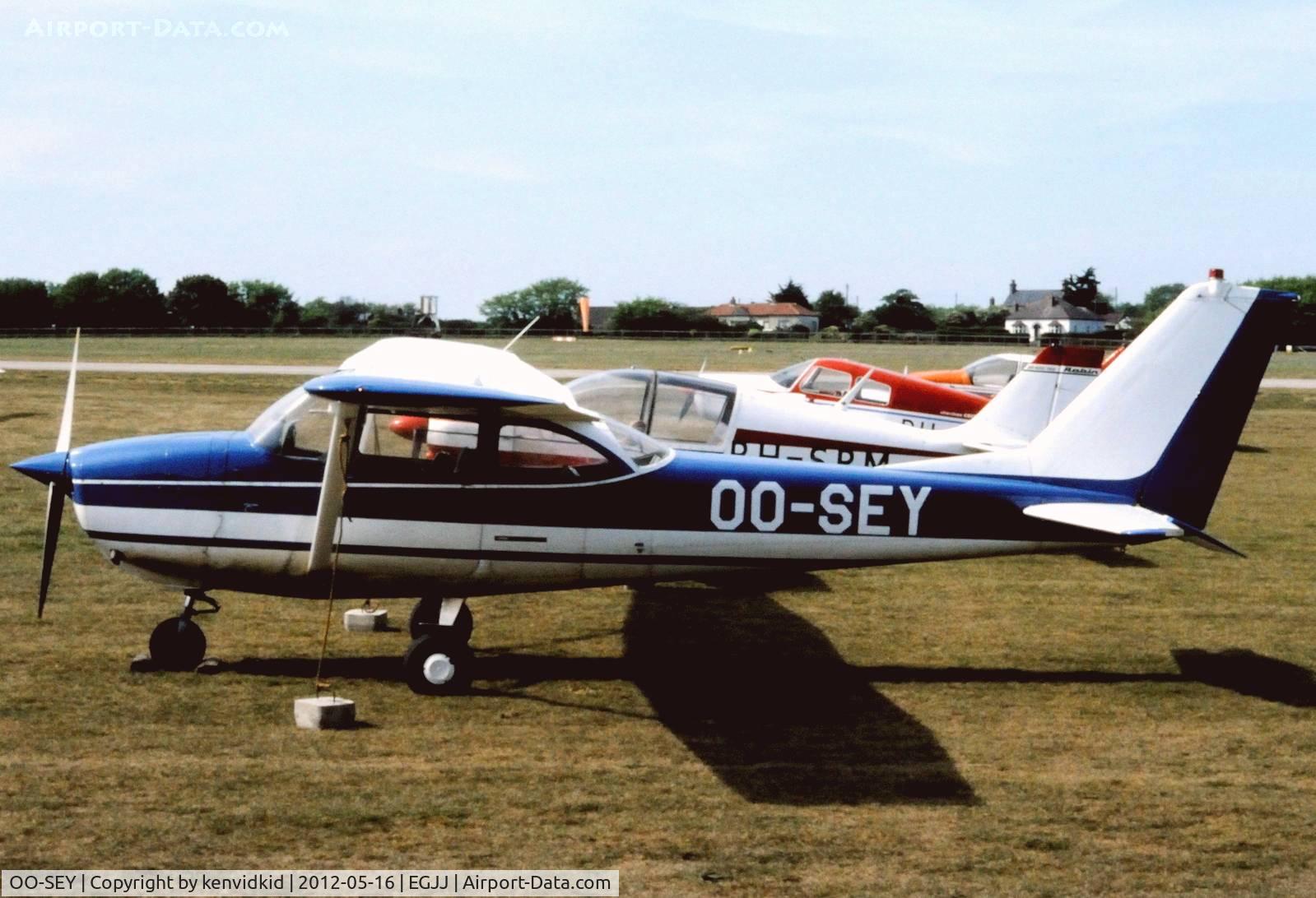 OO-SEY, 1965 Reims F172M Skyhawk Skyhawk C/N 0214, At Jersey airport early 1970's.
Scanned from slide.