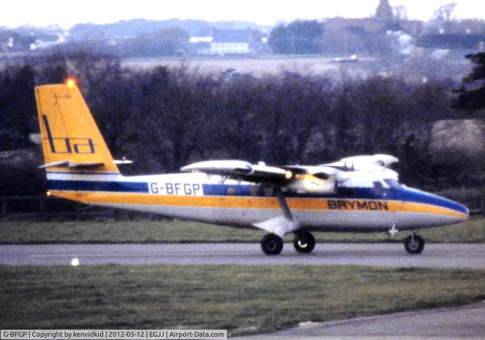 G-BFGP, 1977 De Havilland Canada DHC-6-310 Twin Otter C/N 571, At Jersey airport early 1970's.
Scanned from slide.