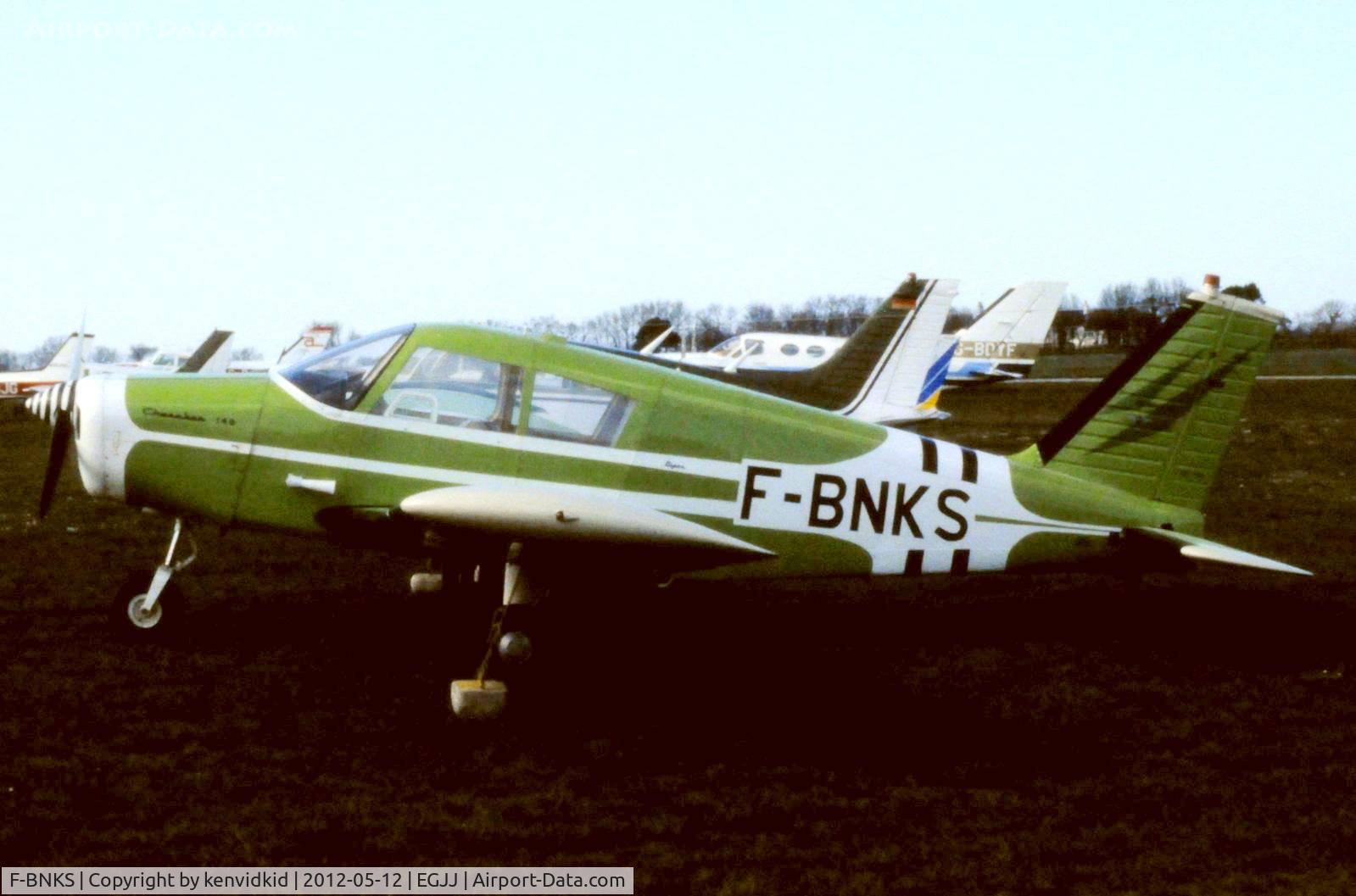 F-BNKS, Piper PA-28-140 Cherokee C/N 28-21180, At Jersey airport early 1970's.
Scanned from slide.