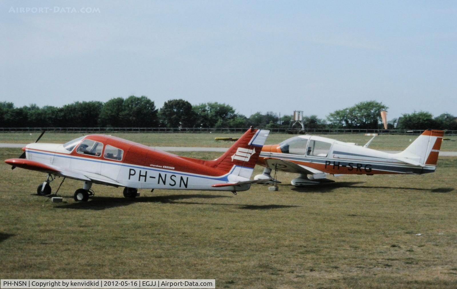 PH-NSN, Piper PA-28 140 Cherokee C/N 27-7425182, At Jersey airport early 1970's.
Scanned from slide.
