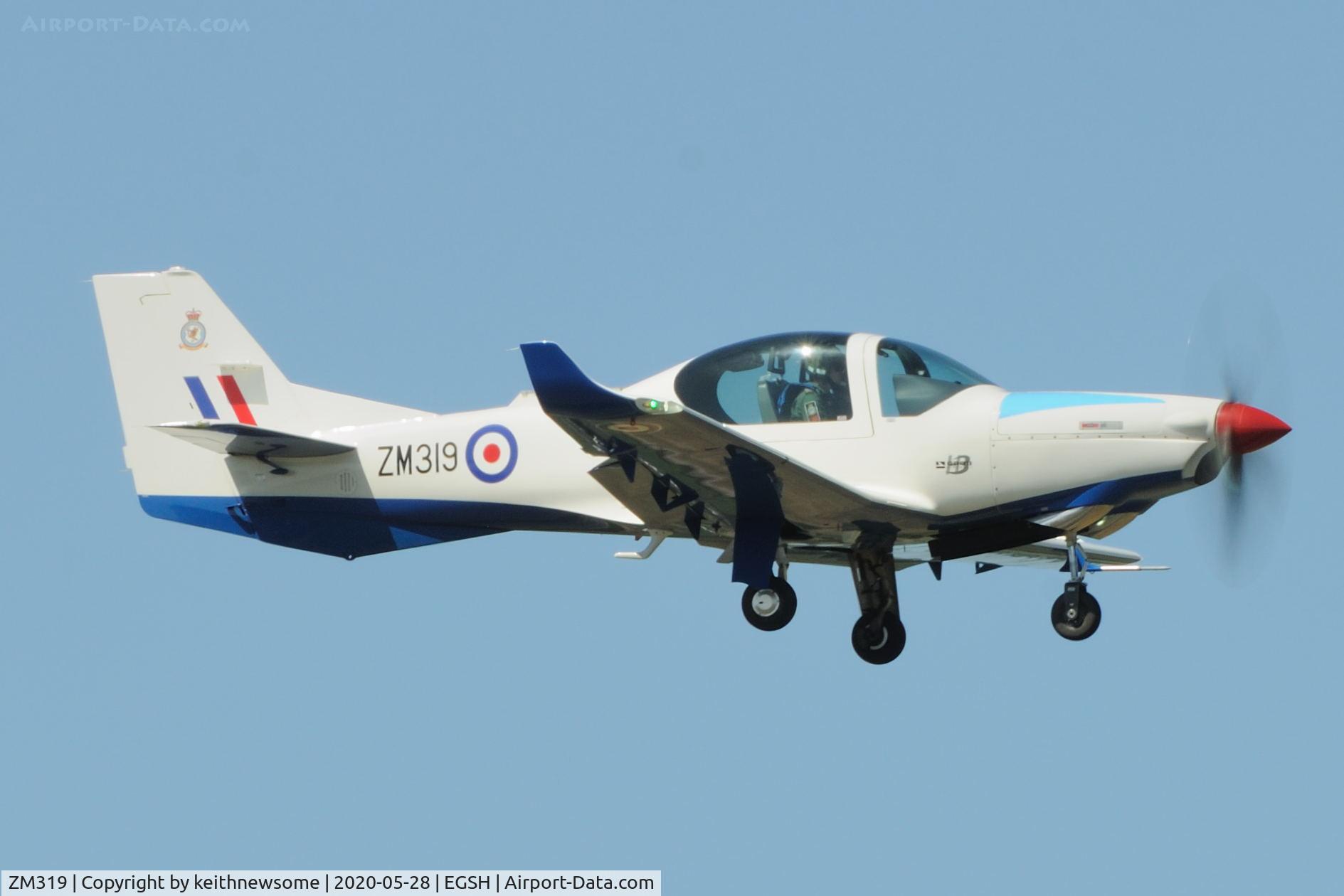 ZM319, 2017 Grob G-120TP-A Prefect T.1 C/N 11144, Approaching runway 09 at Norwich.