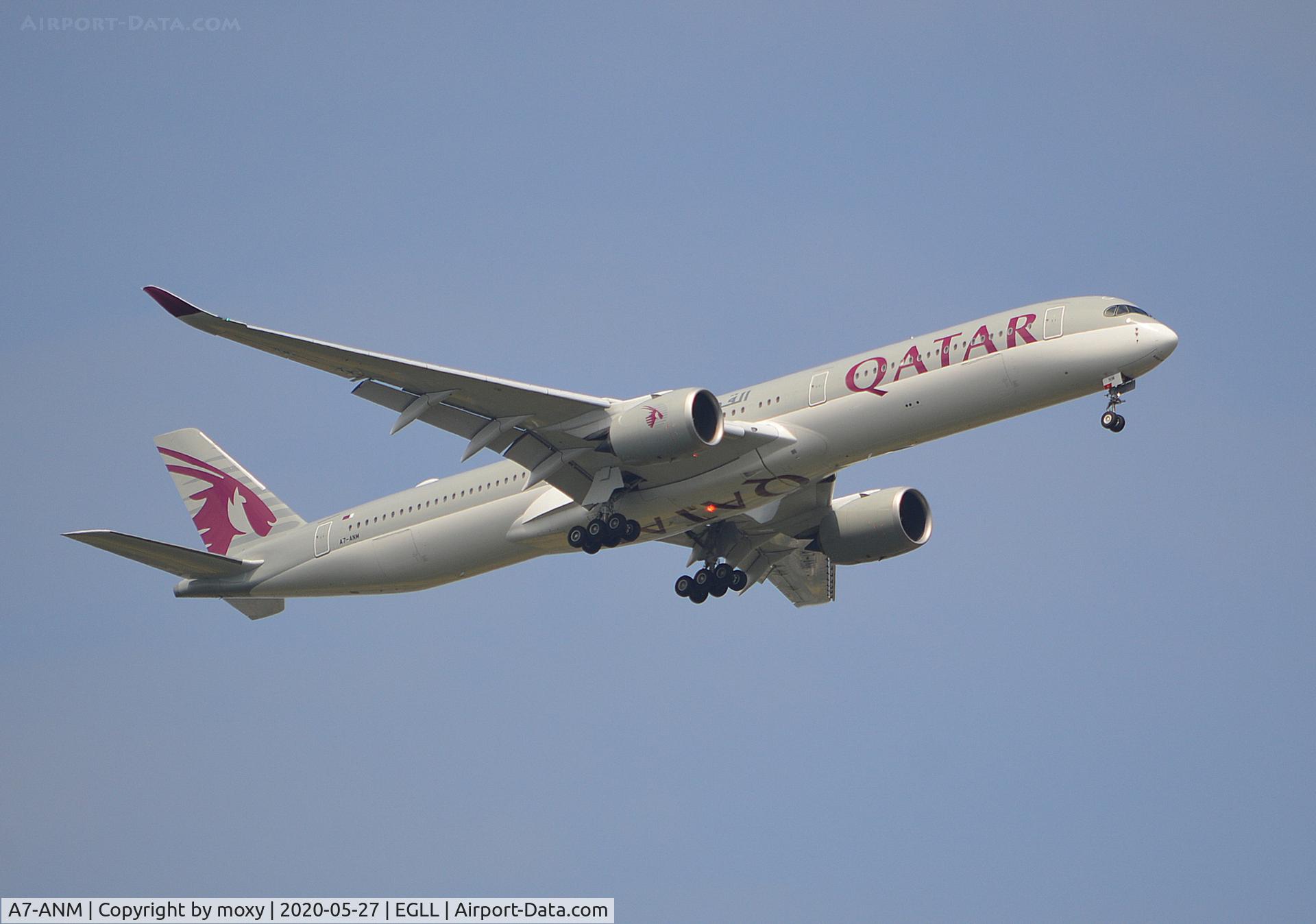 A7-ANM, 2019 Airbus A350-1041 C/N 350, Airbus A350-1041 on finals to 9R London Heathrow.