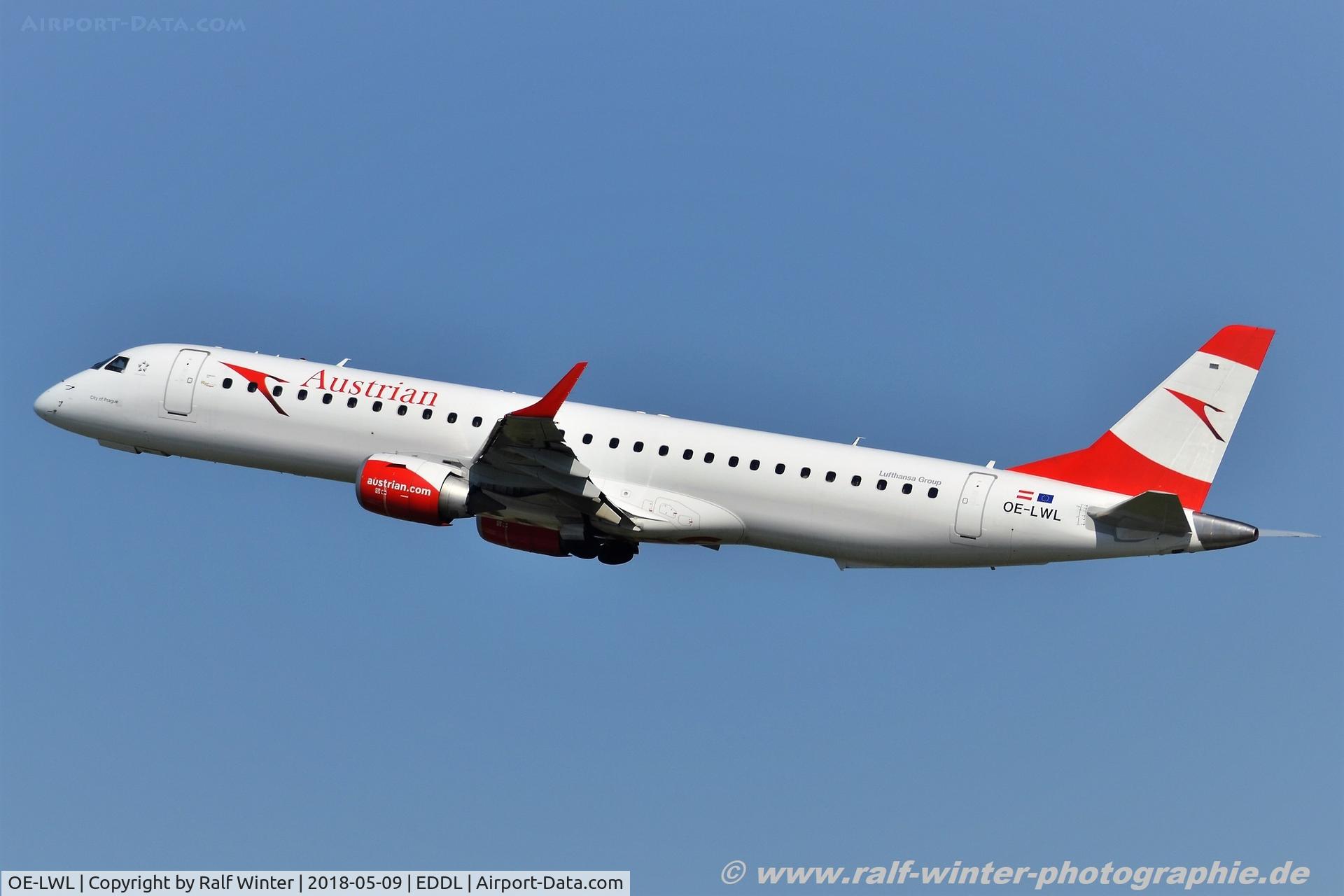 OE-LWL, 2012 Embraer 195LR (ERJ-190-200LR) C/N 19000532, Embraer ERJ-195LR 190-200LR - OS AUA Austrian Airlines - 19000532 - OE-LWL - 09.05.2018 - DUS