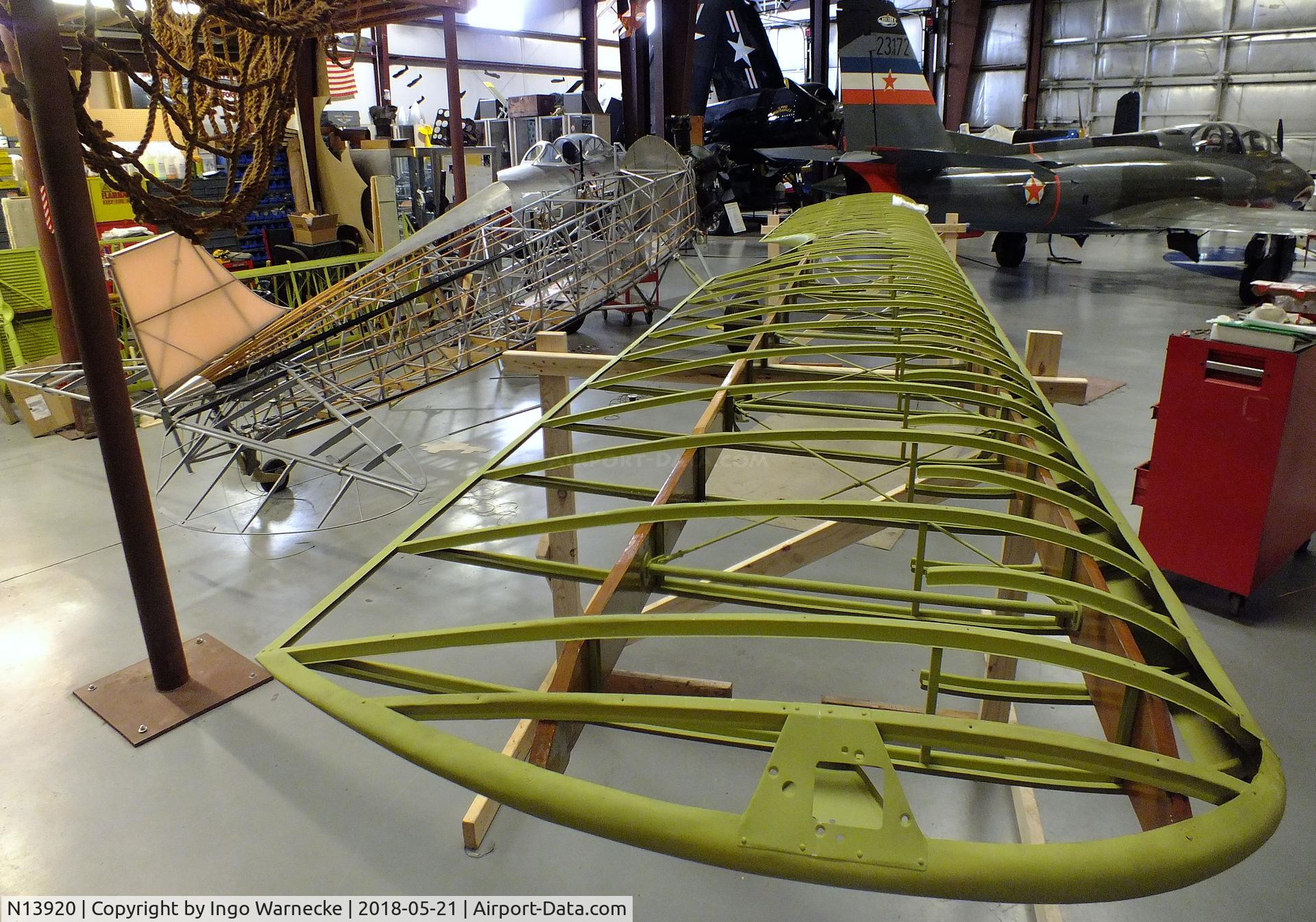 N13920, Fleet Model 9 C/N 505, Fleet Model 9 (minus skin, wings disassembled) being restored at the Air Combat Museum, Springfield IL