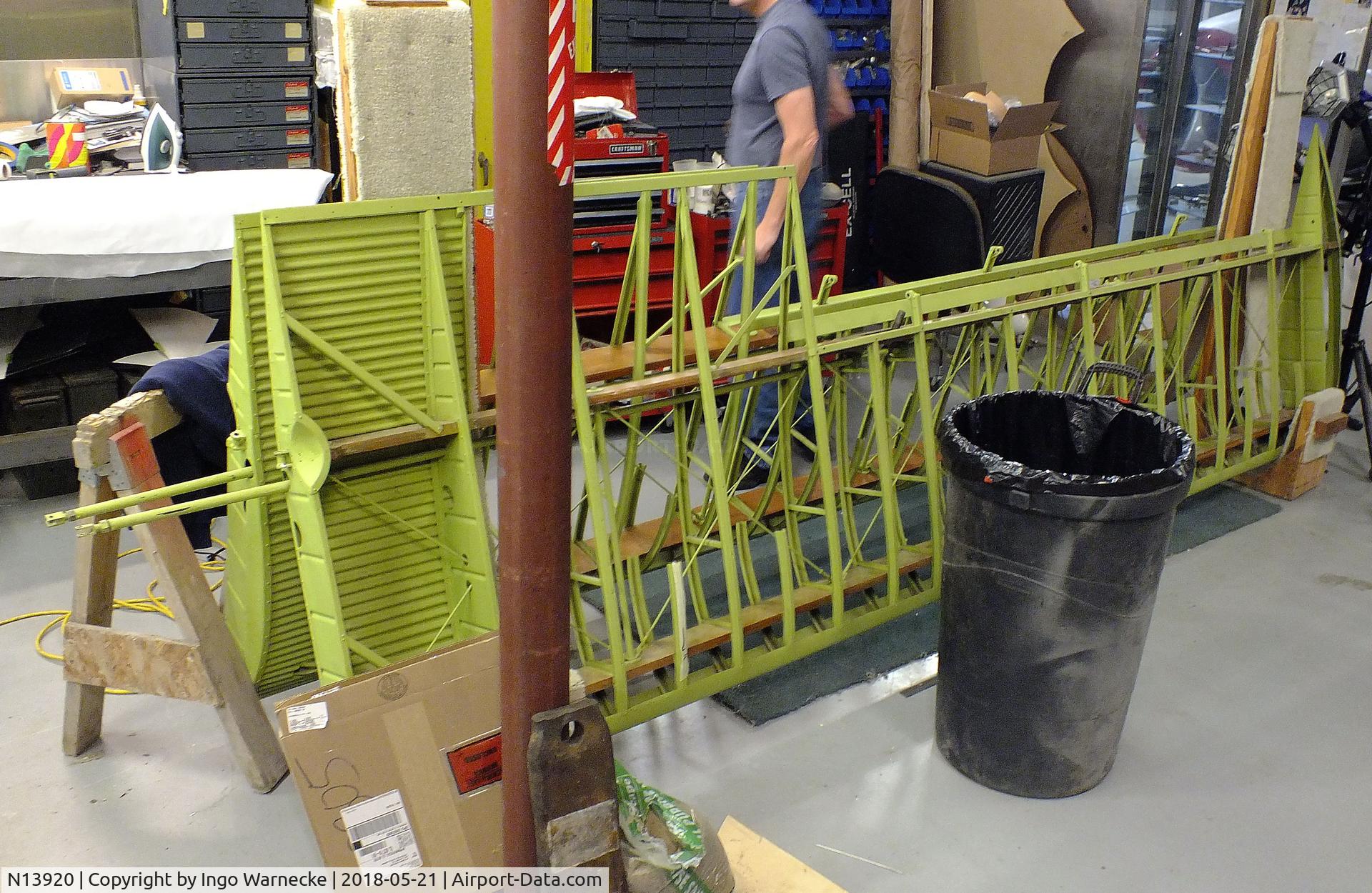 N13920, Fleet Model 9 C/N 505, Fleet Model 9 (minus skin, wings disassembled) being restored at the Air Combat Museum, Springfield IL