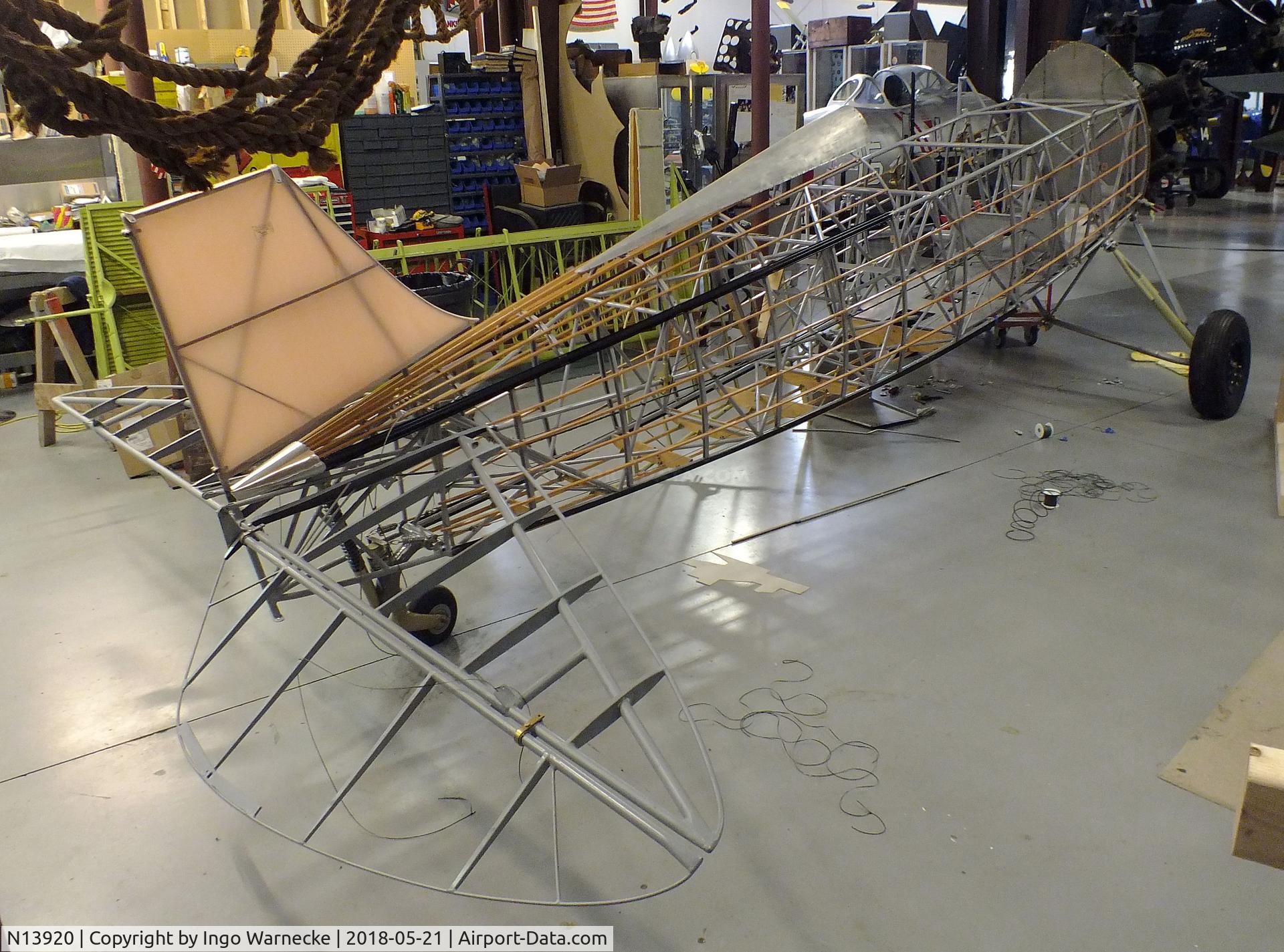 N13920, Fleet Model 9 C/N 505, Fleet Model 9 (minus skin, wings disassembled) being restored at the Air Combat Museum, Springfield IL