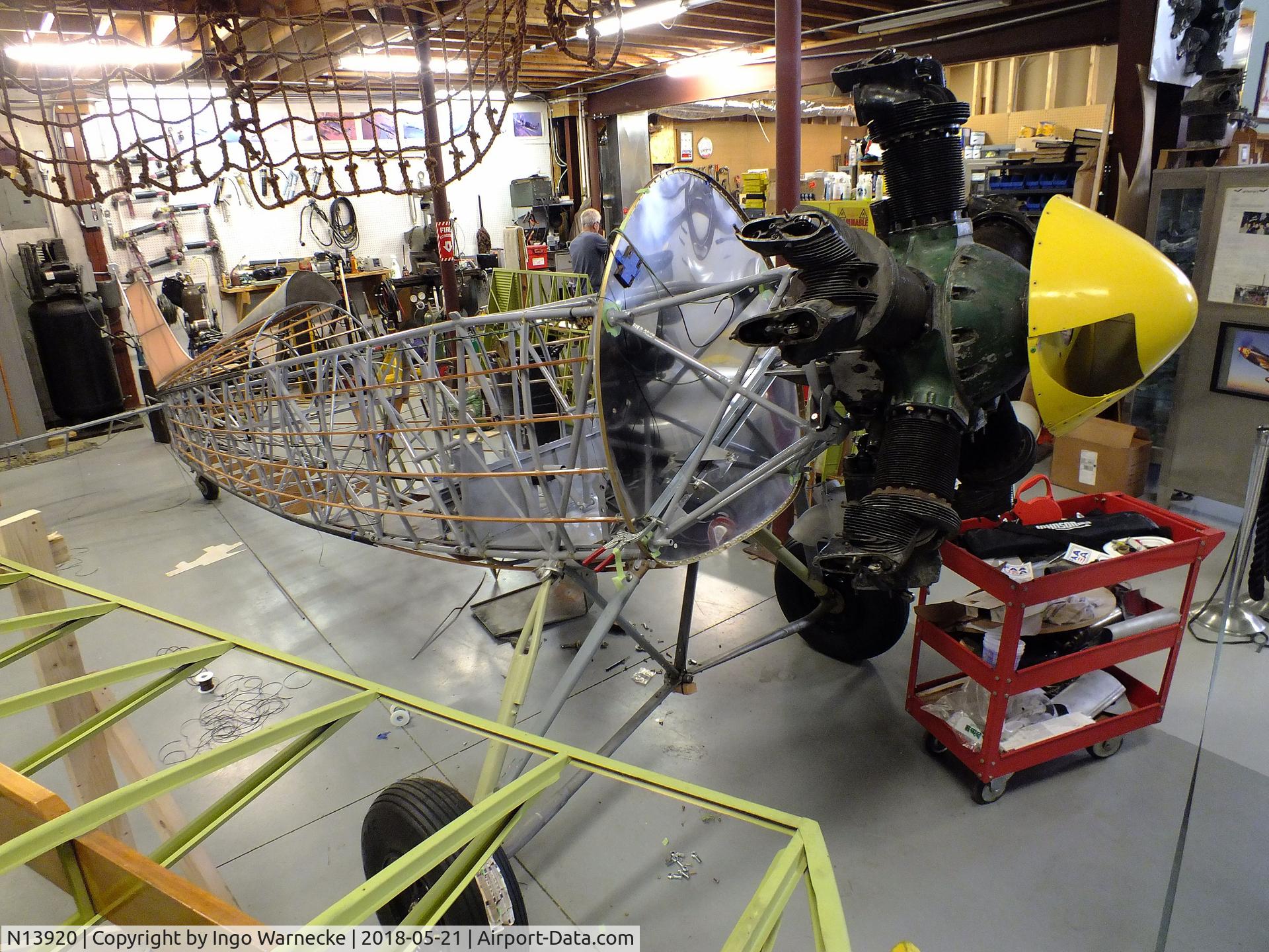 N13920, Fleet Model 9 C/N 505, Fleet Model 9 (minus skin, wings disassembled) being restored at the Air Combat Museum, Springfield IL