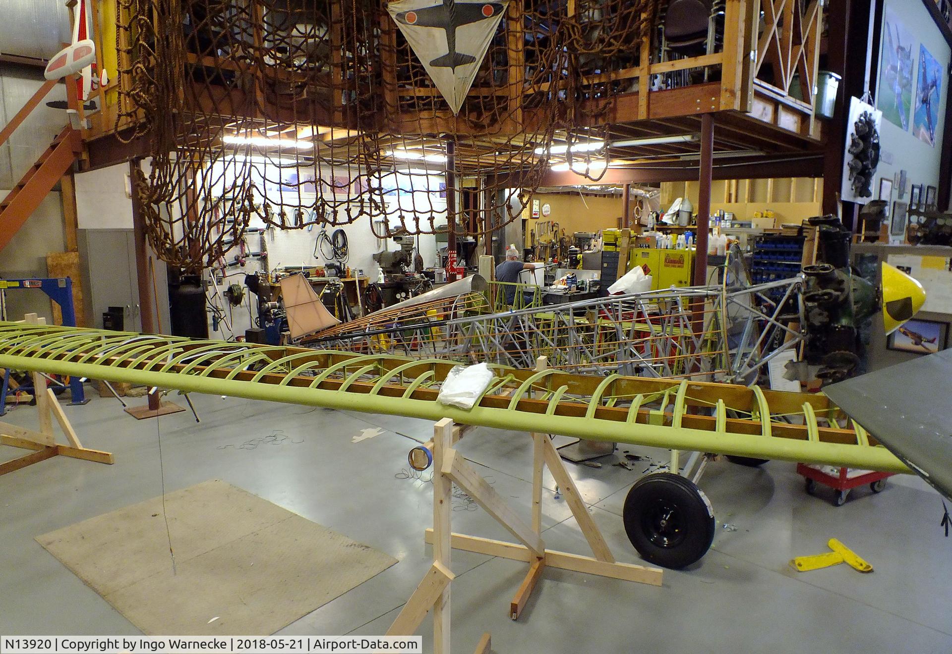 N13920, Fleet Model 9 C/N 505, Fleet Model 9 (minus skin, wings disassembled) being restored at the Air Combat Museum, Springfield IL