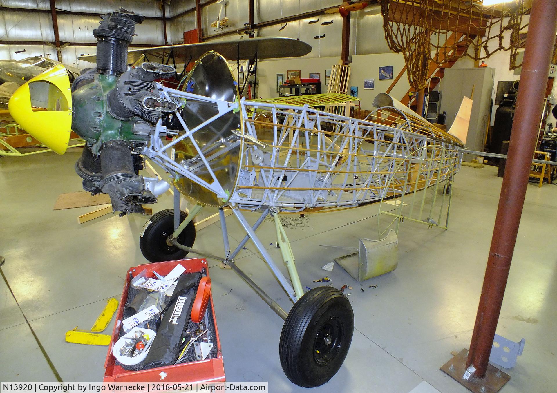N13920, Fleet Model 9 C/N 505, Fleet Model 9 (minus skin, wings disassembled) being restored at the Air Combat Museum, Springfield IL