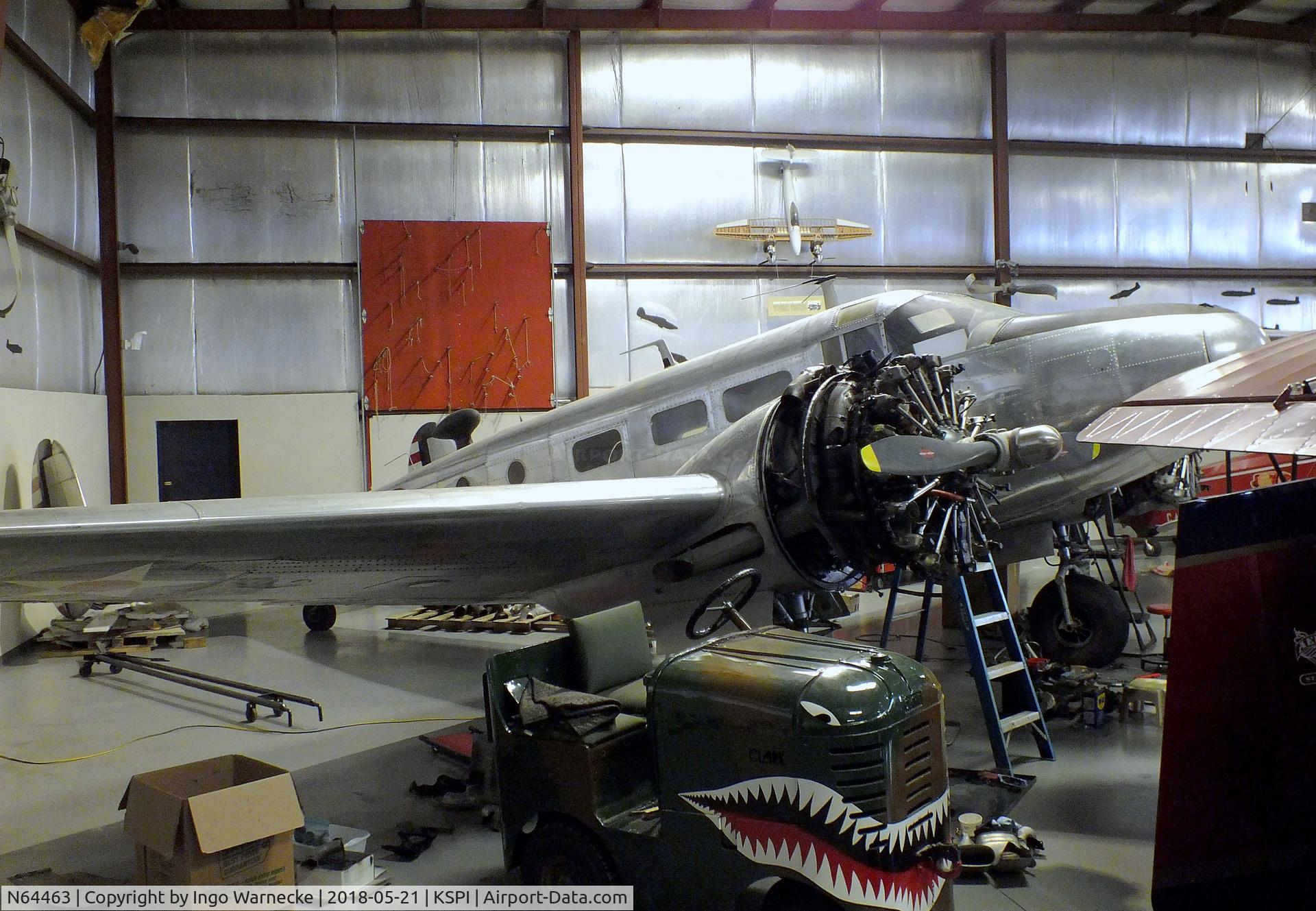 N64463, 1943 Beech C18S C/N 4534, Beechcraft C18S Twin Beech (C-45 Expeditor) undergoing maintenance at the Air Combat Museum, Springfield IL