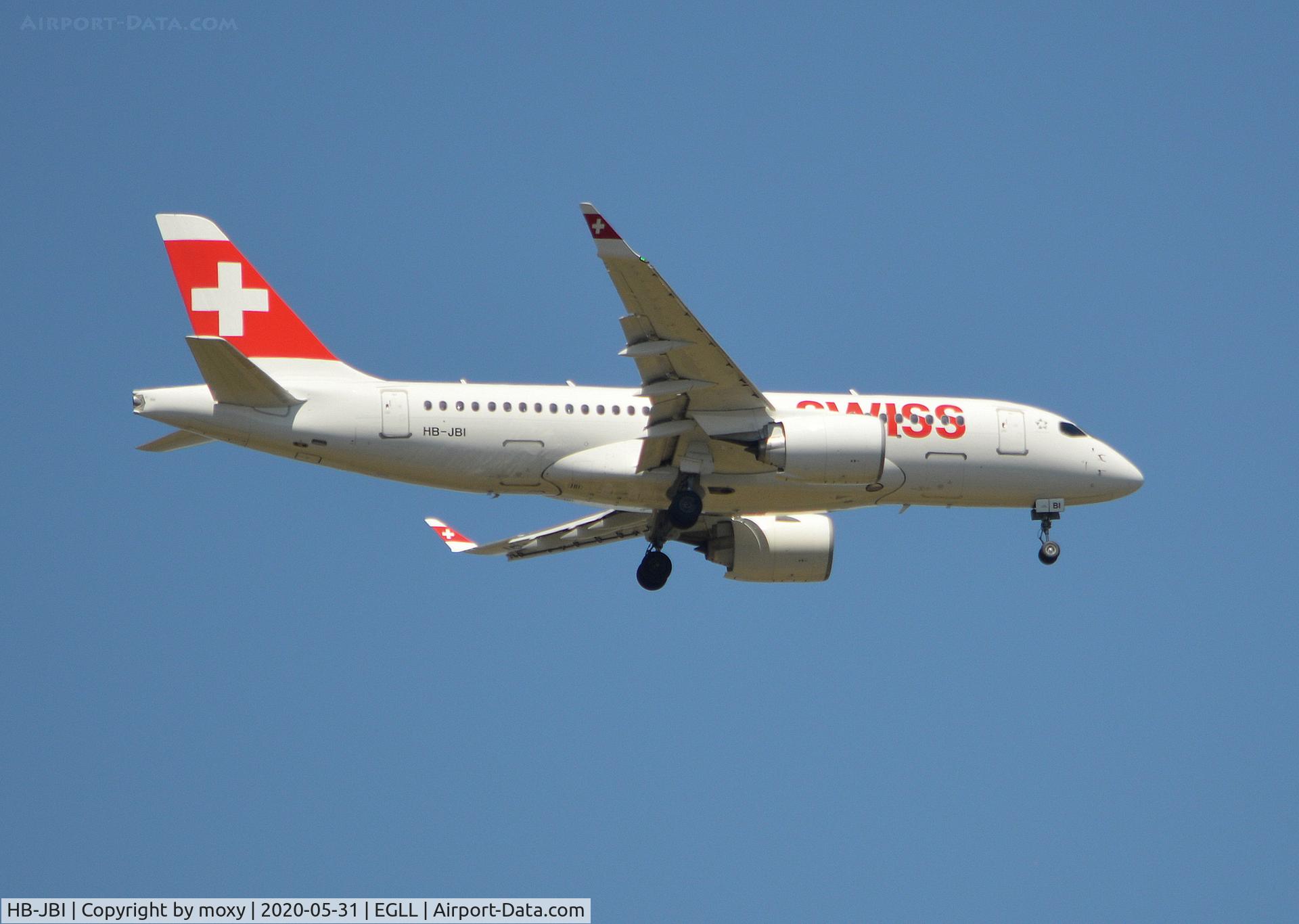 HB-JBI, 2019 Airbus A220-100 C/N 50018, Airbus A220-100 on finals to 9R London Heathrow.