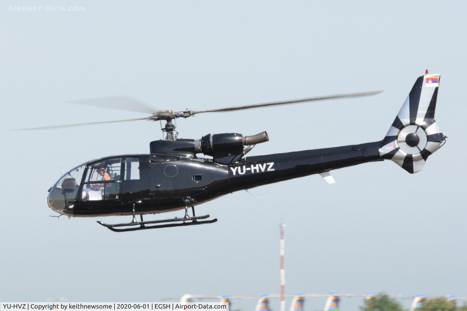 YU-HVZ, 1975 Aerospatiale SA-341G Gazelle C/N 1295, Nice visitor leaving Norwich.