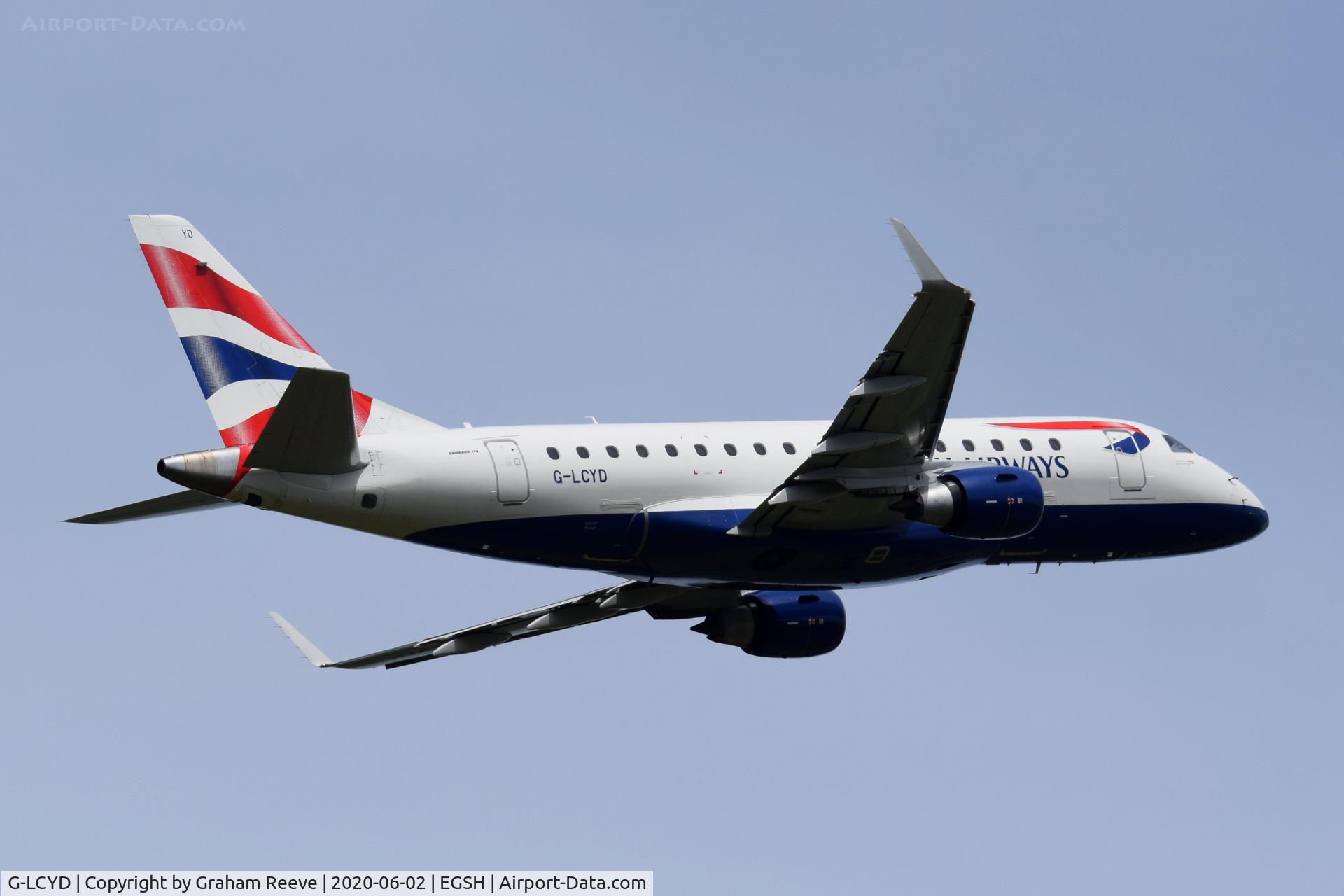 G-LCYD, 2009 Embraer 170STD (ERJ-170-100STD) C/N 17000294, Departing from Norwich.