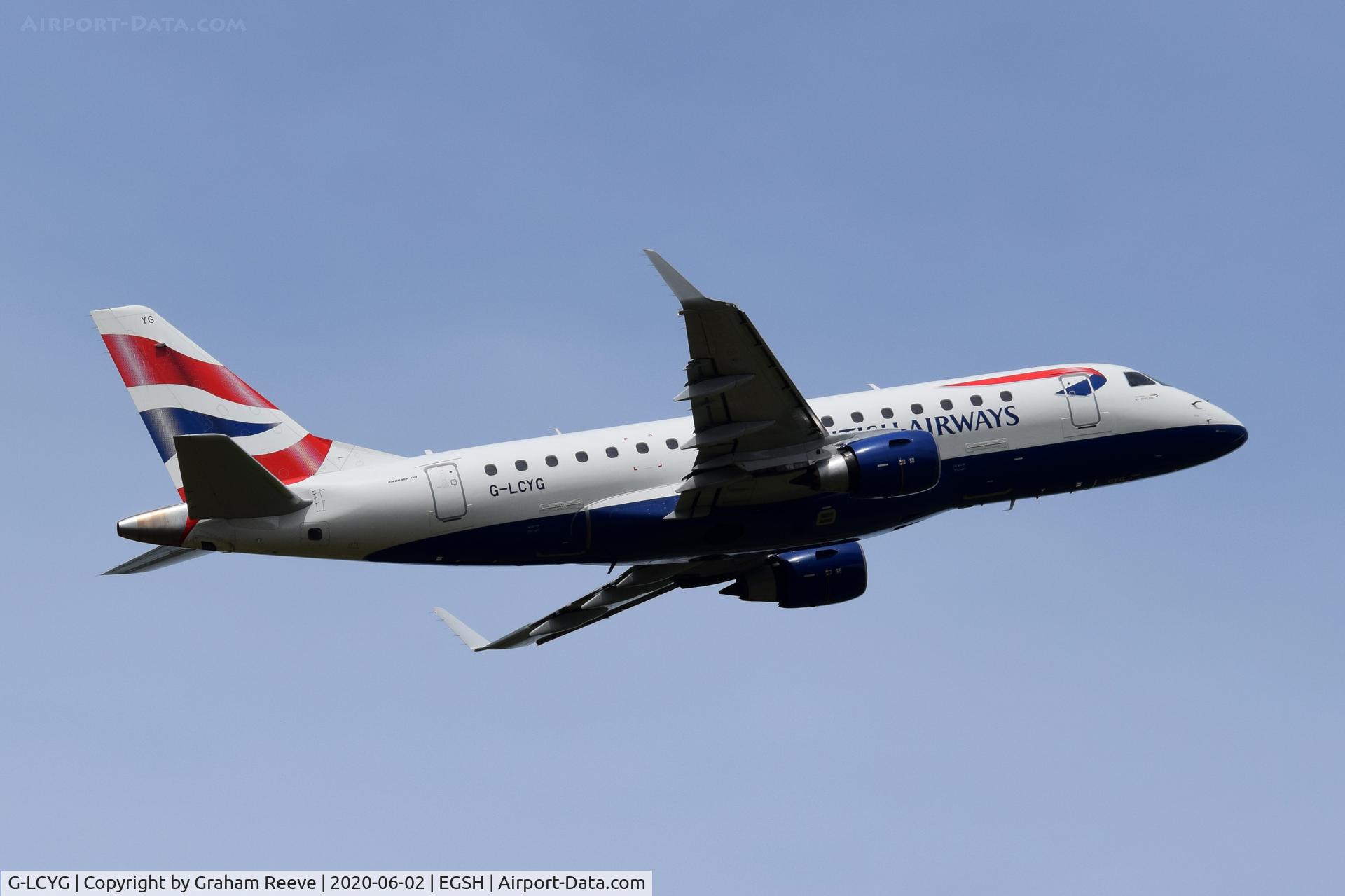 G-LCYG, 2009 Embraer 170STD (ERJ-170-100STD) C/N 17000300, Departing from Norwich.