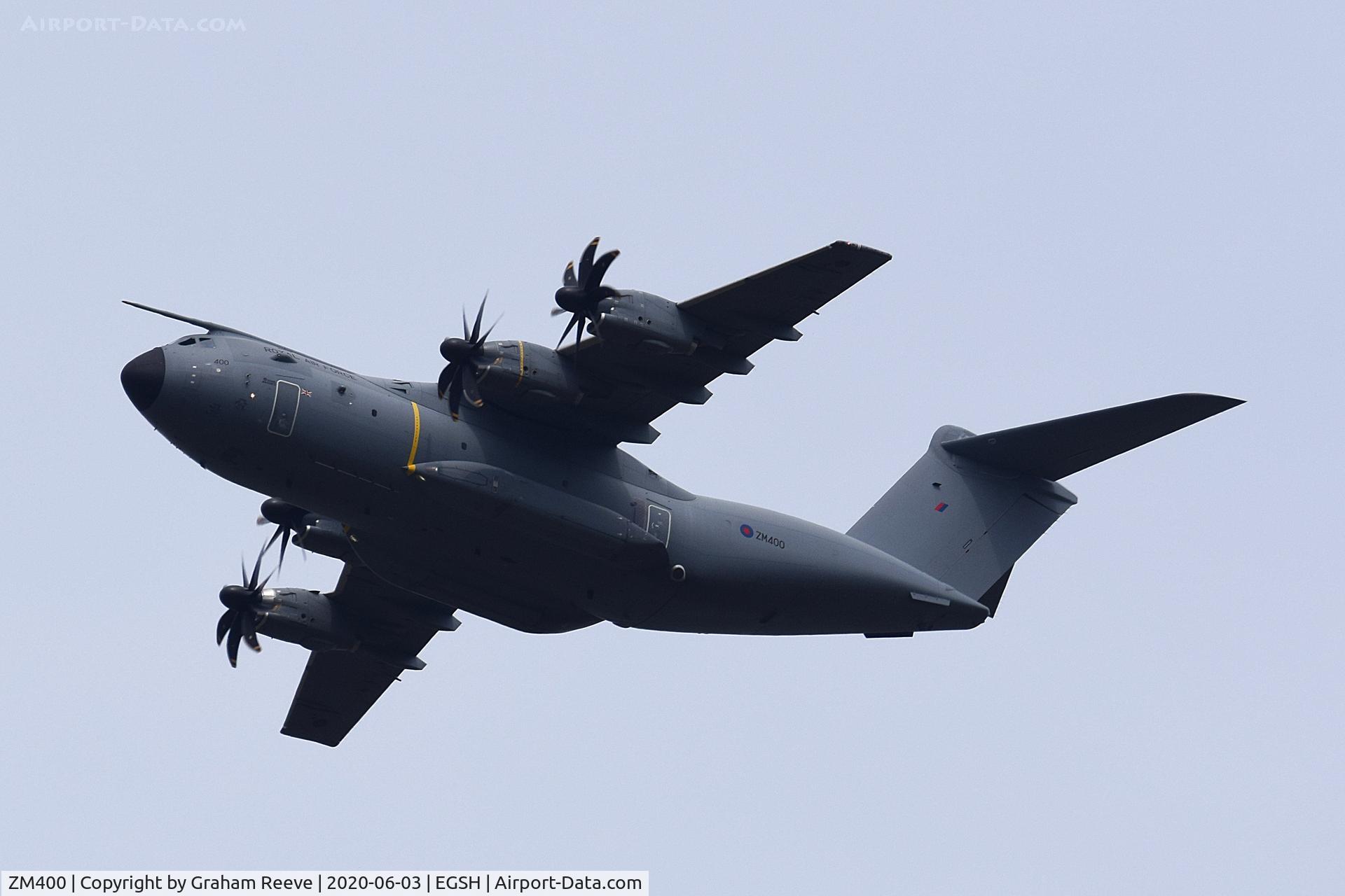 ZM400, 2014 Airbus A400M Atlas C.1 C/N 015, Over head at Spixworth.