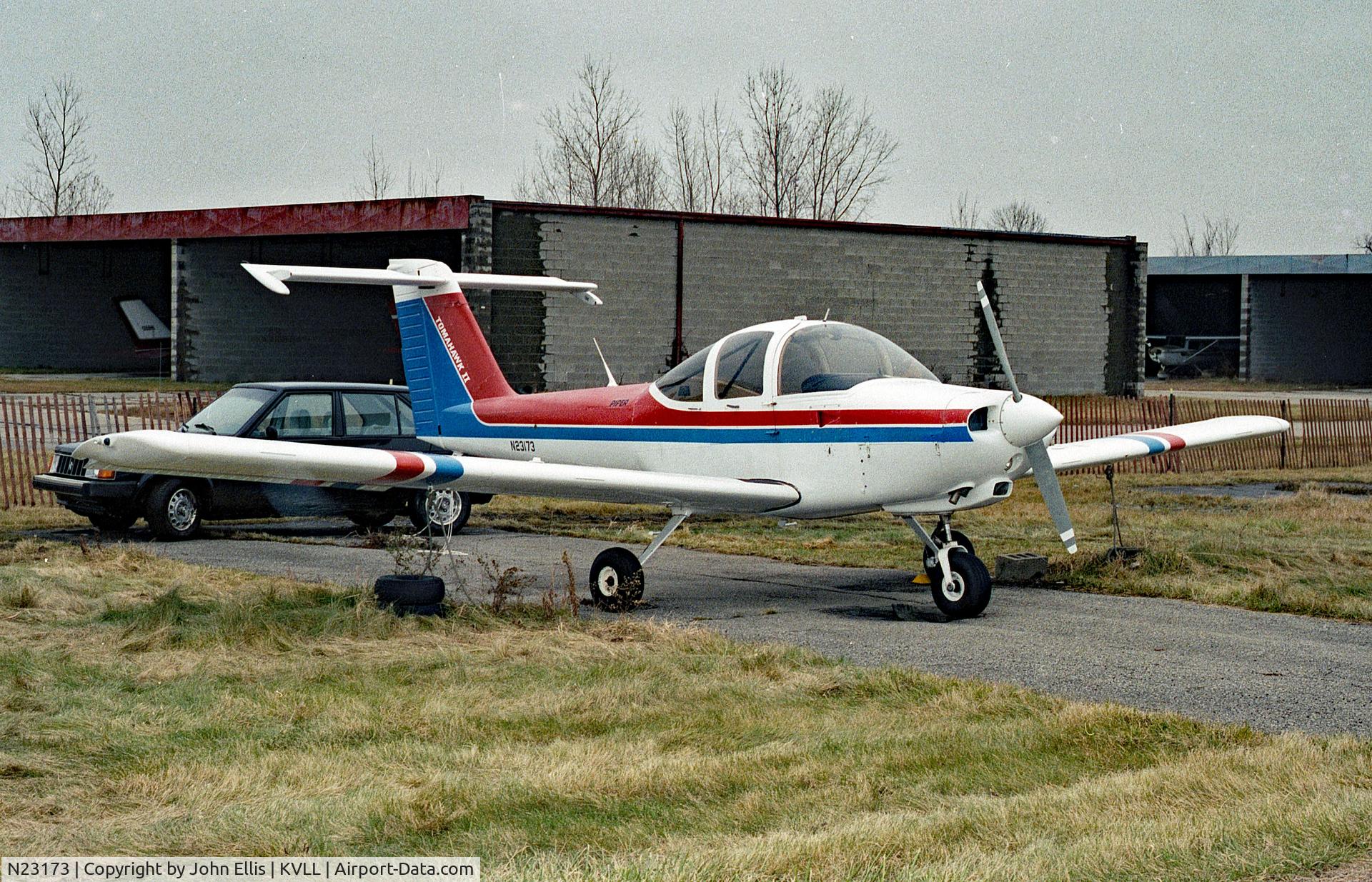 N23173, 1981 Piper PA-38-112 Tomahawk Tomahawk C/N 38-81A0123, Photo taken in spring 1988 at 7D2 now called KVLL Oakland/Troy Airport, Troy Michigan