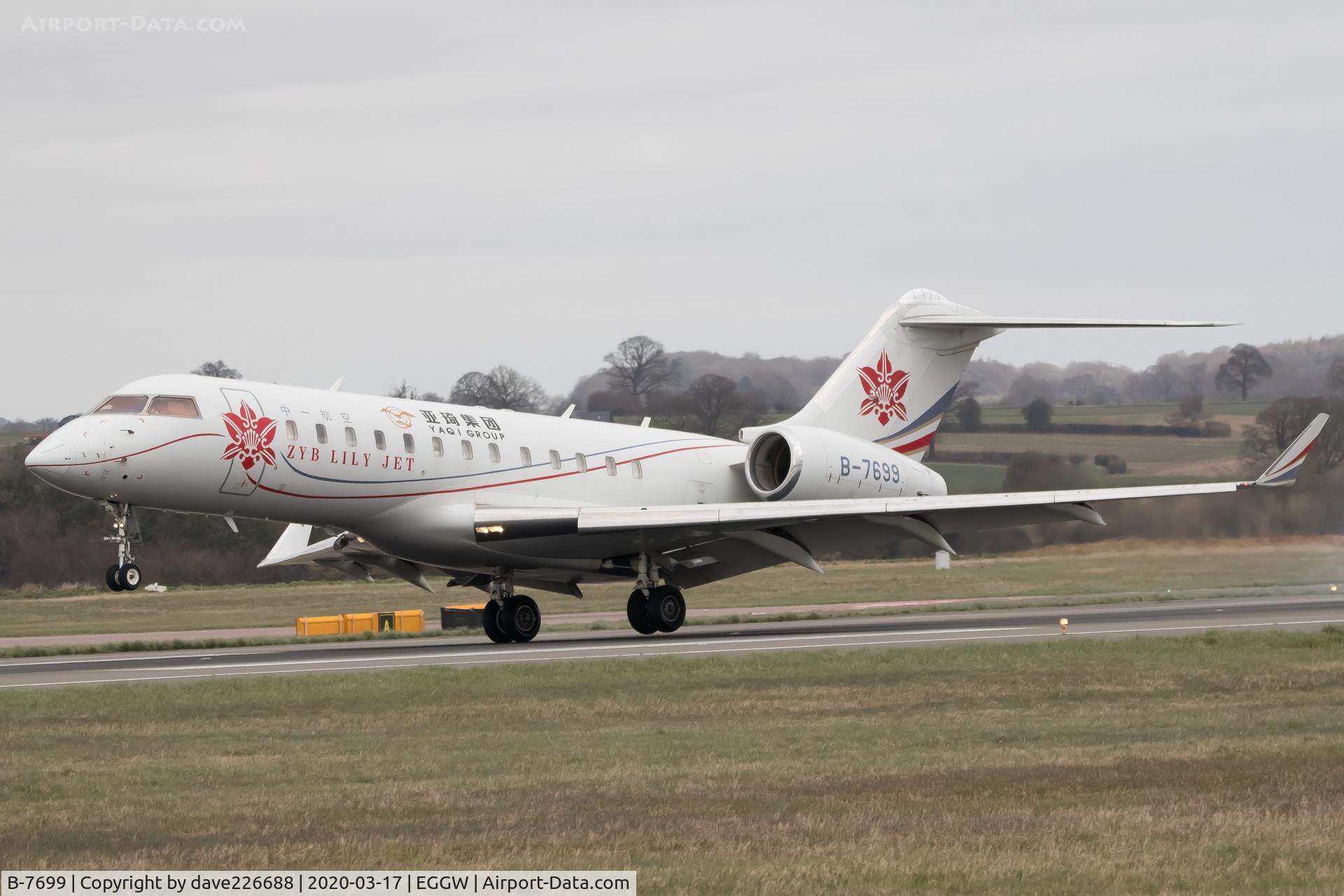 B-7699, 2001 Bombardier BD-700-1A10 Global Express C/N 9112, ZYB Lily Global Express landing at LTN just before the Covid lockdown