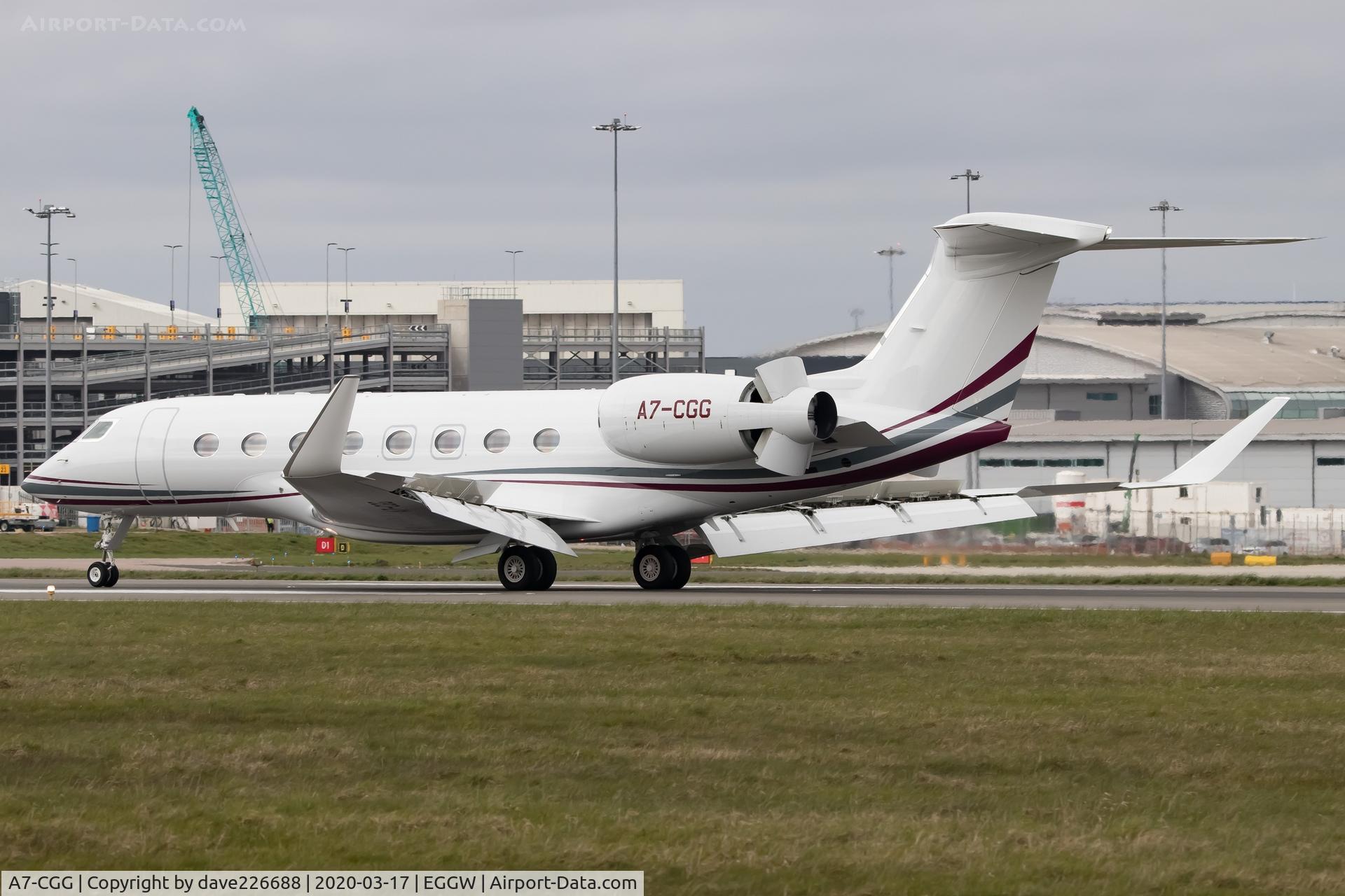 A7-CGG, 2019 Gulfstream G-VI (G650ER) C/N 6401, Qatar Executive G650 ER landing at London Luton