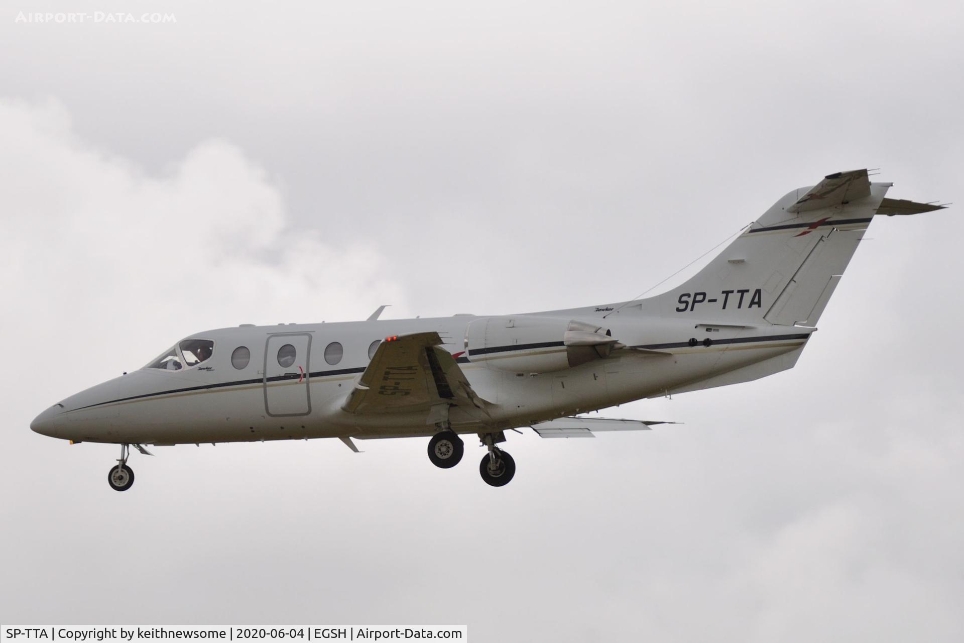 SP-TTA, 2010 Hawker Beechcraft 400A Beechjet C/N RK-598, Arriving at Norwich from Bournemouth.