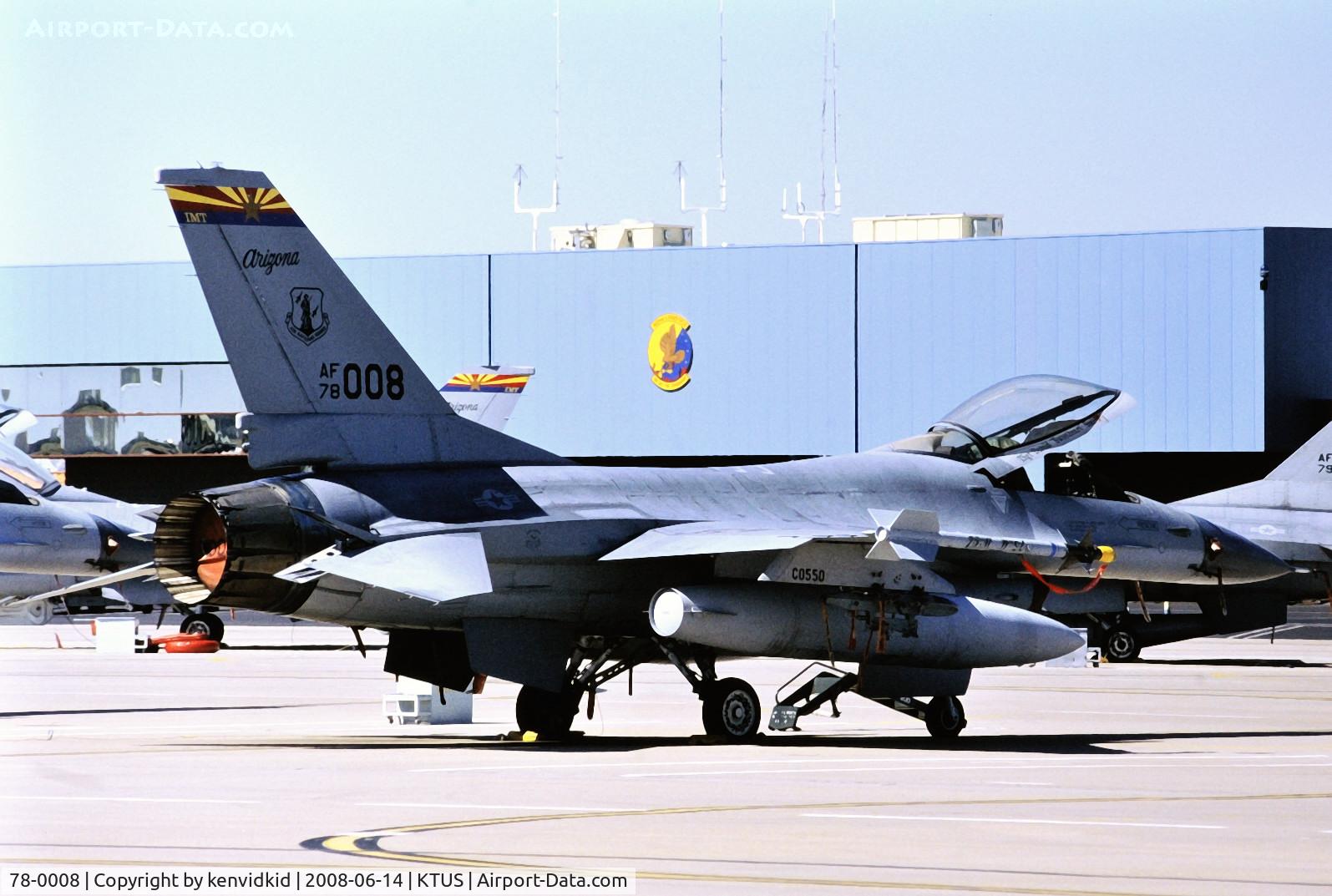 78-0008, 1978 General Dynamics F-16A Fighting Falcon C/N 61-14, At Tucson ANG base, circa 1993.