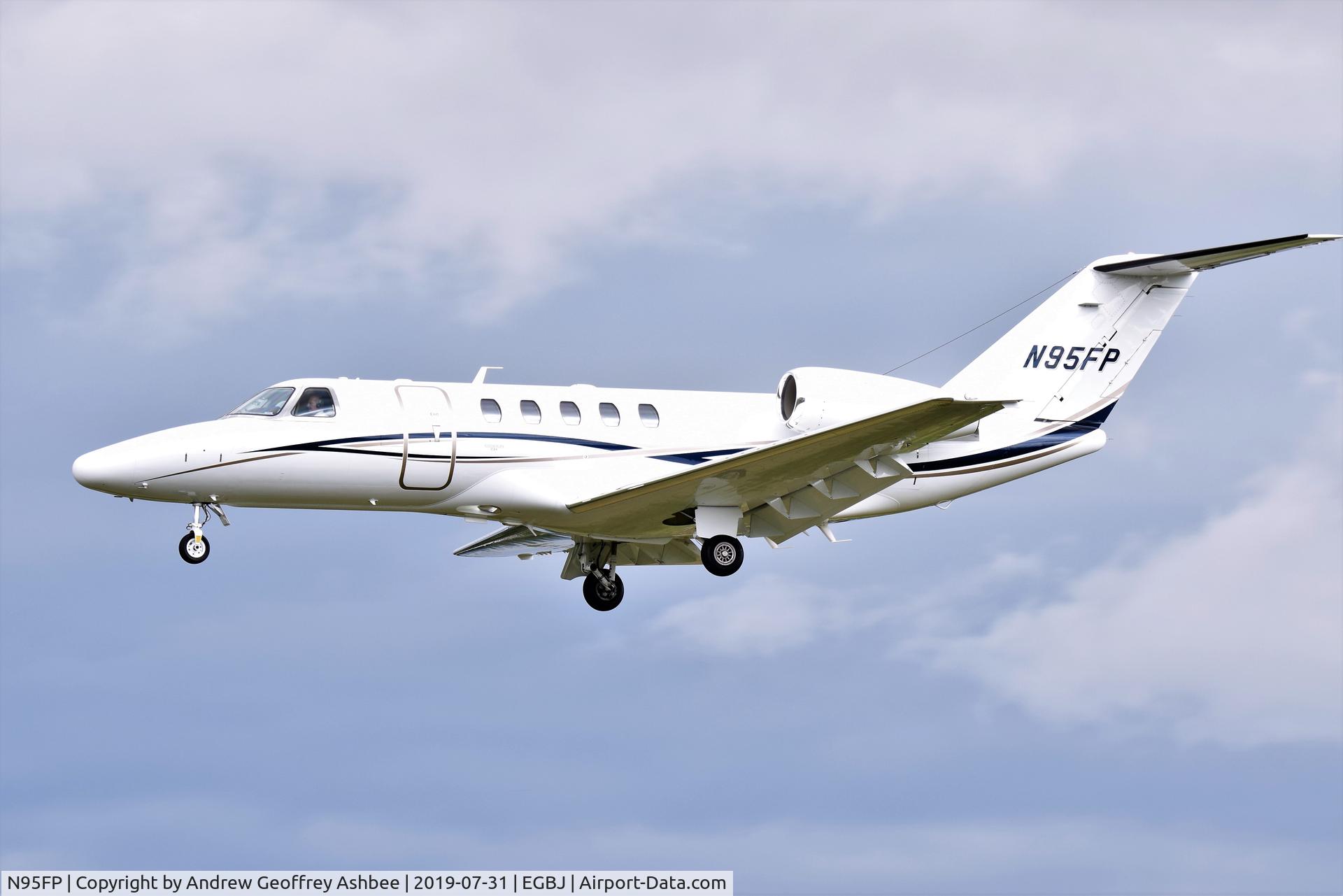 N95FP, 2012 Cessna 525C CitationJet CJ4 C/N 525C-0088, N95FP landing at Gloucestershire Airport.