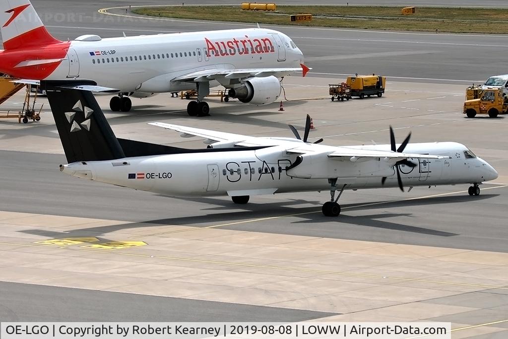 OE-LGO, 2009 De Havilland Canada DHC-8-400Q Dash 8 C/N 4281, Rolling in to parking