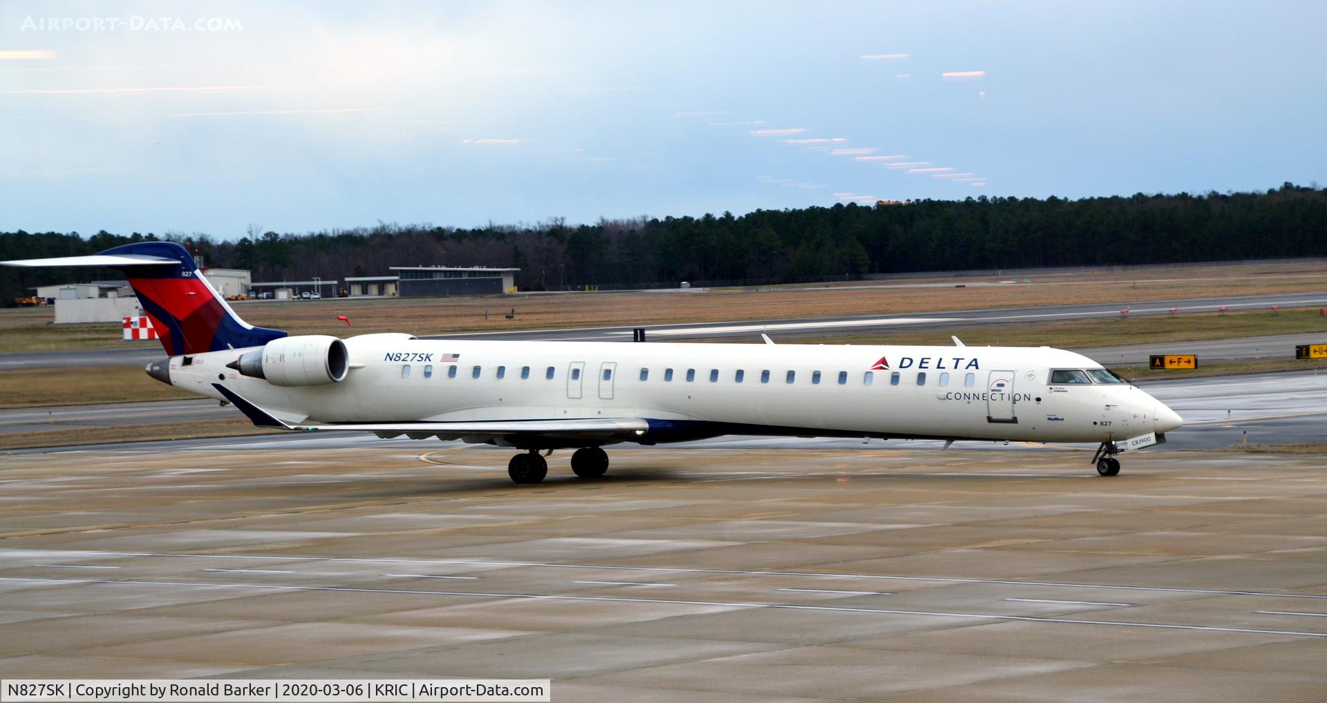 N827SK, 2018 Bombardier CRJ-900LR (CL-600-2D24) C/N 15451, Taxi to ramp  RIC