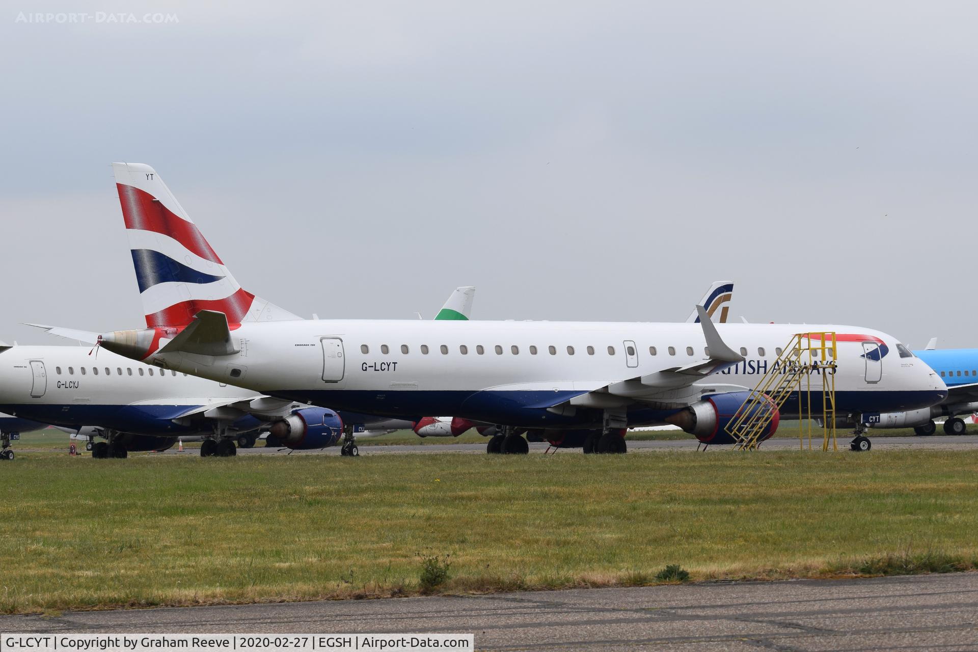 G-LCYT, 2014 Embraer 190SR (ERJ-190-100SR) C/N 19000670, In storage at Norwich.