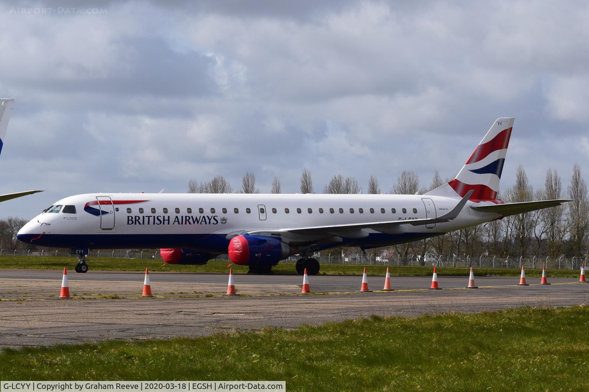 G-LCYY, 2008 Embraer 190LR (ERJ-190-100LR) C/N 19000189, In storage at Norwich.