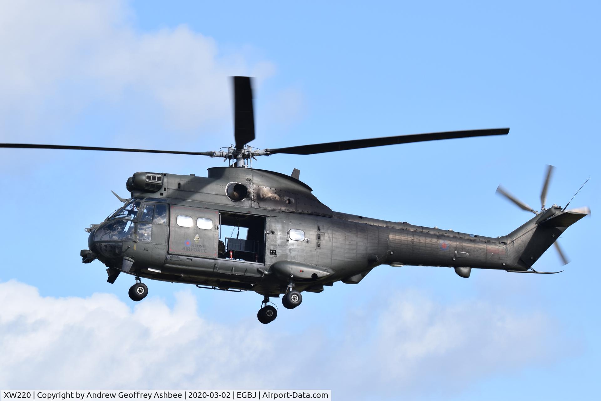 XW220, 1971 Westland Puma HC.2 C/N 1148, XW220 landing at Gloucestershire Airport.