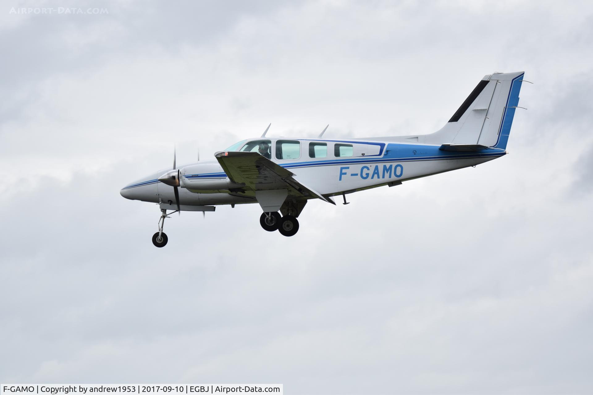 F-GAMO, Beech 58 Baron C/N TH-818, F-GAMO landing at Gloucestershire Airport.