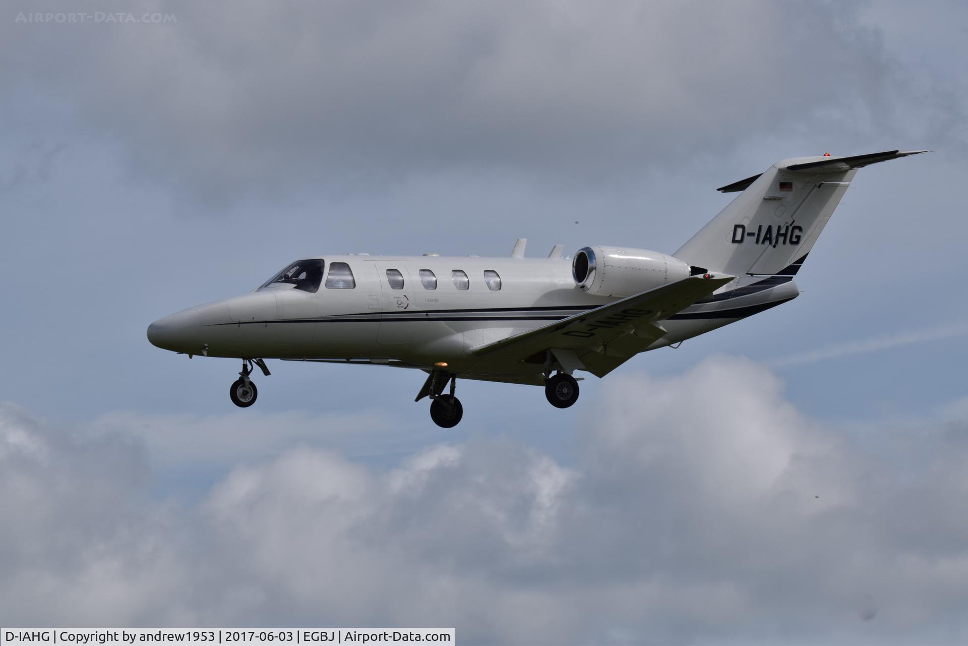 D-IAHG, 1996 Cessna 525 CitationJet CJ1 C/N 525-0126, D-IAHG landing at Gloucestershire Airport.
