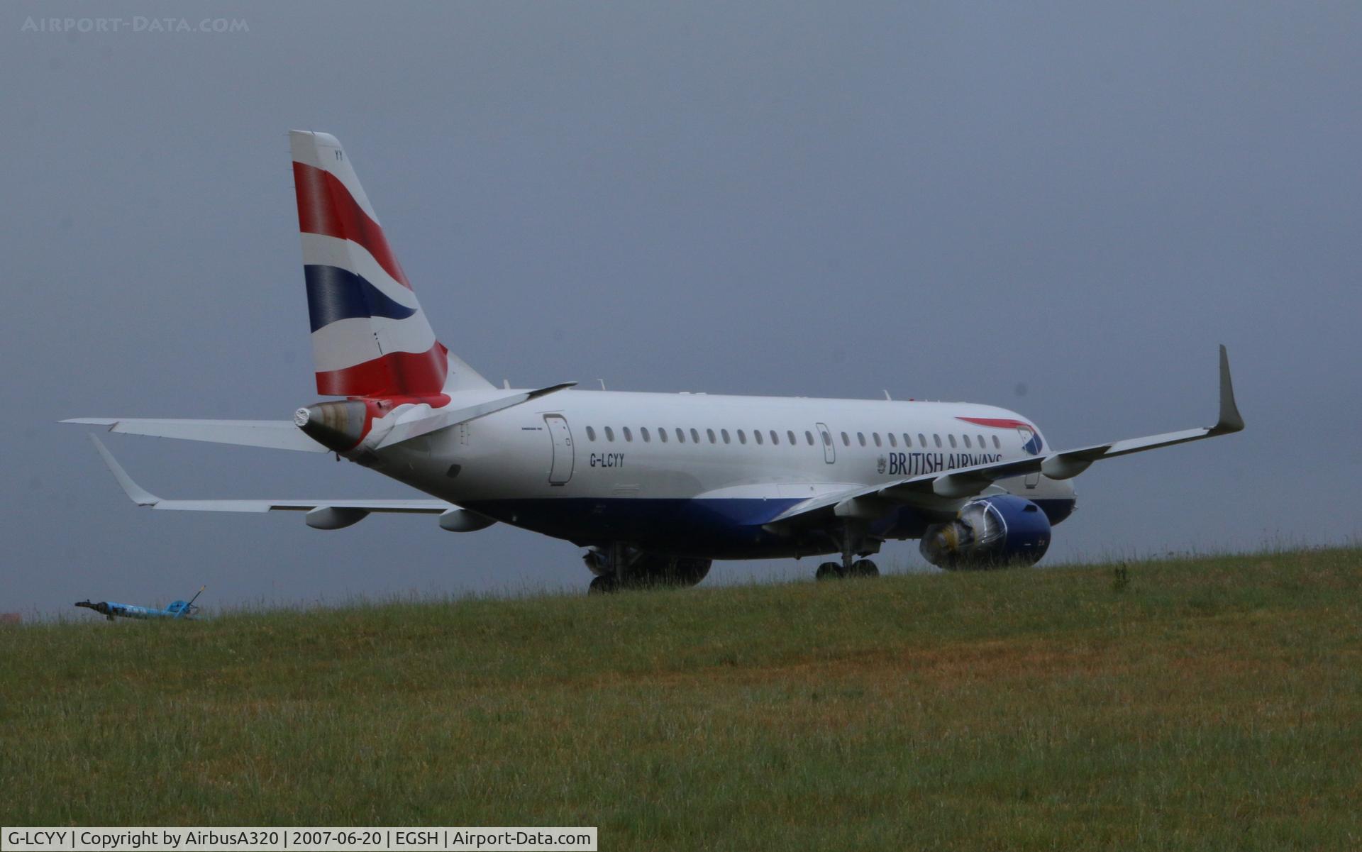 G-LCYY, 2008 Embraer 190LR (ERJ-190-100LR) C/N 19000189, Seen stored at Norwich