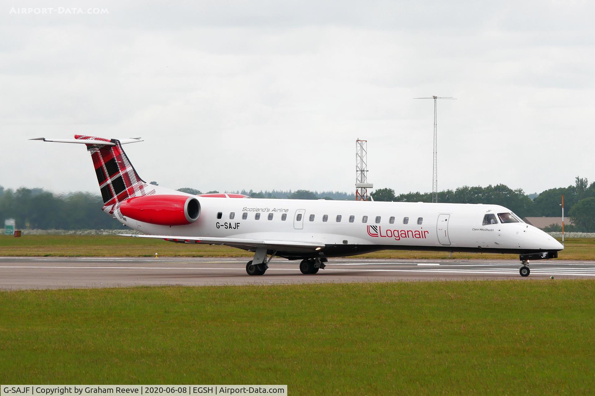 G-SAJF, 2000 Embraer EMB-145EP (ERJ-145EP) C/N 145245, Departing from Norwich.