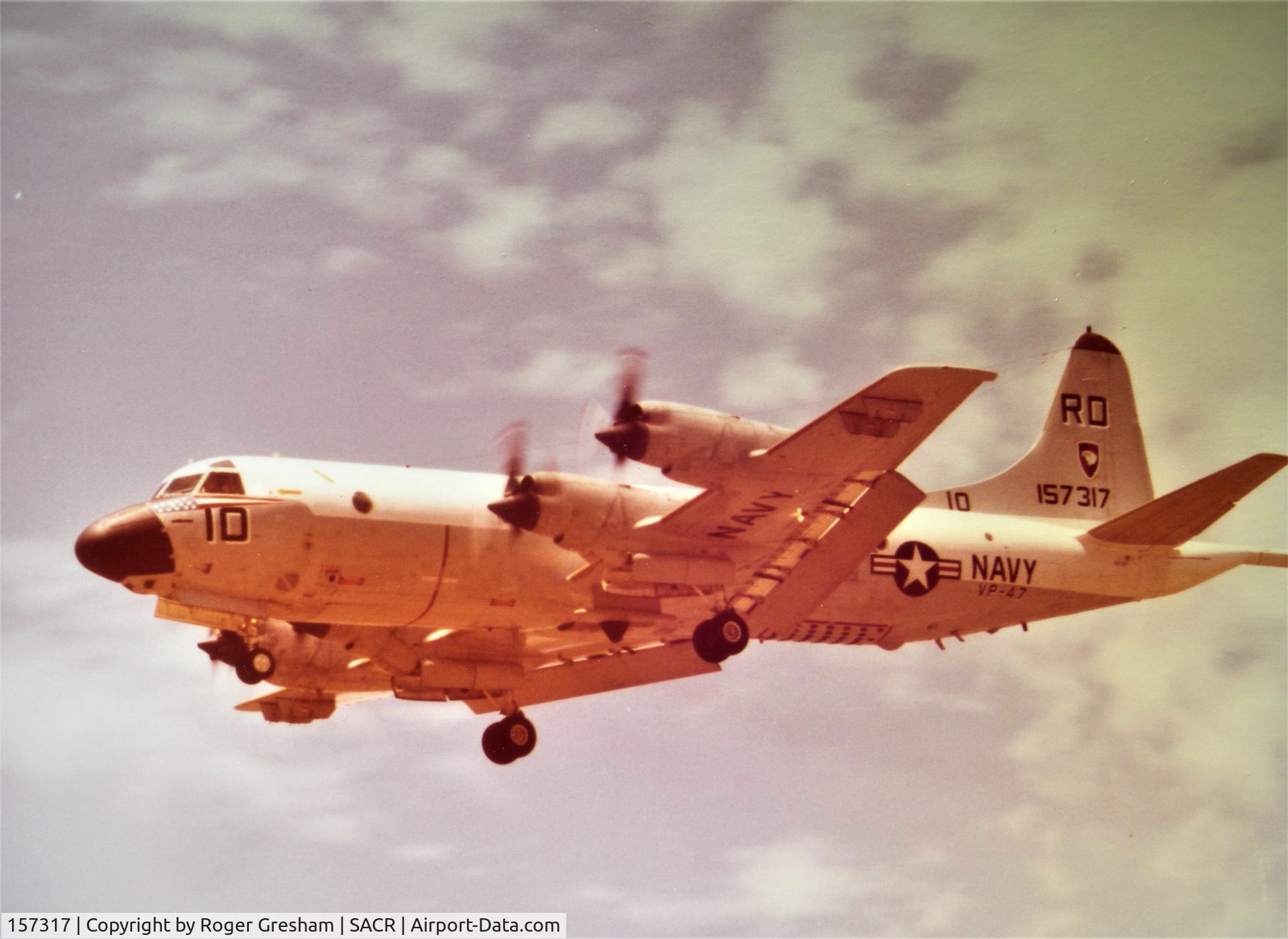 157317, 1970 Lockheed P-3C Orion C/N 5532, P-3 Orion 157317 landing at McCLellan AFB in 1978