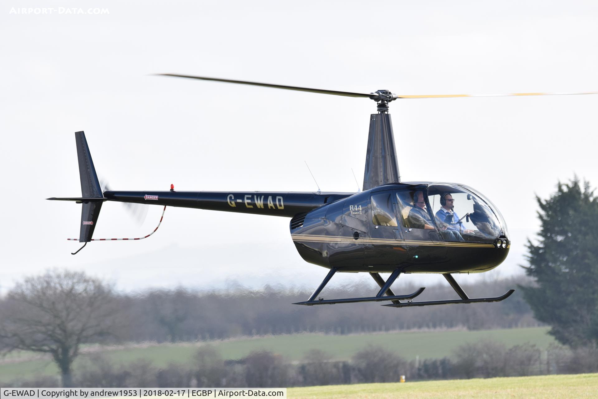 G-EWAD, 2008 Robinson R44 Raven II C/N 12296, G-EWAD landing at Cotswold Airport.