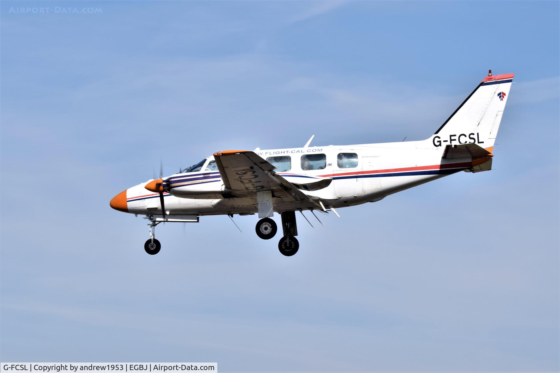 G-FCSL, 1972 Piper PA-31-350 Chieftain C/N 31-7852052, G-FCSL landing at Gloucestershire Airport.