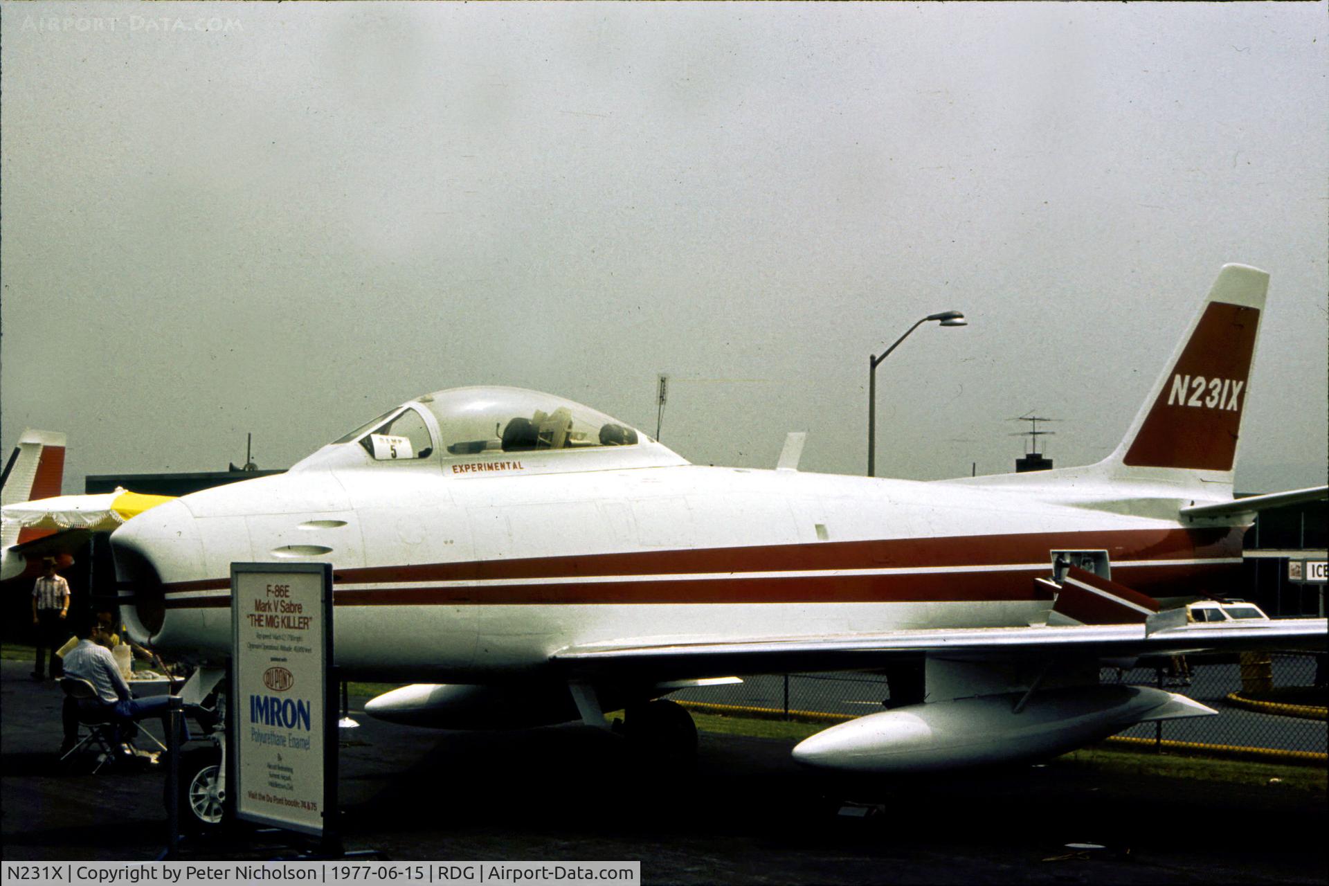 N231X, 1954 Canadair F-86 MK.5 Sabre C/N 1021, This Sabre Mk.5, ex RCAF 23231, was displayed at the 1977 Reading Airshow