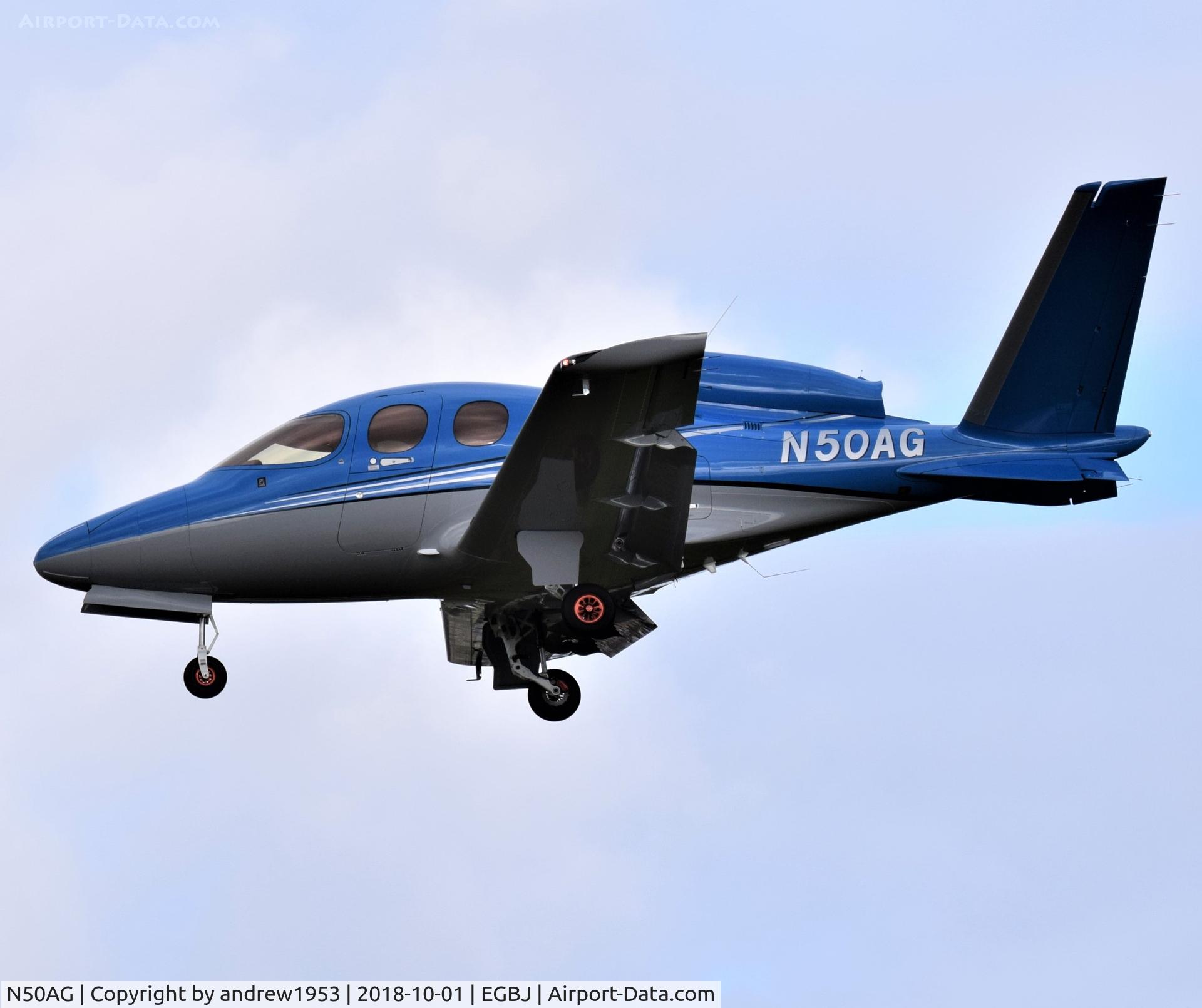 N50AG, 2018 Cirrus SF-50 Vision C/N 0054, N50AG landing at Gloucestershire Airport.