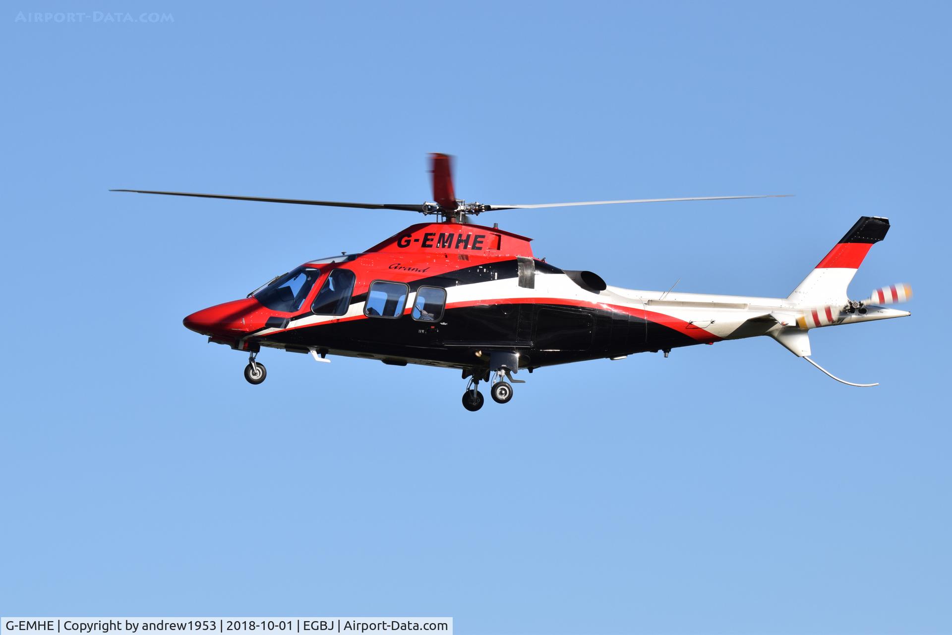 G-EMHE, 2011 Agusta A-109S Grand C/N 22182, G-EMHE landing at Gloucestershire Airport.