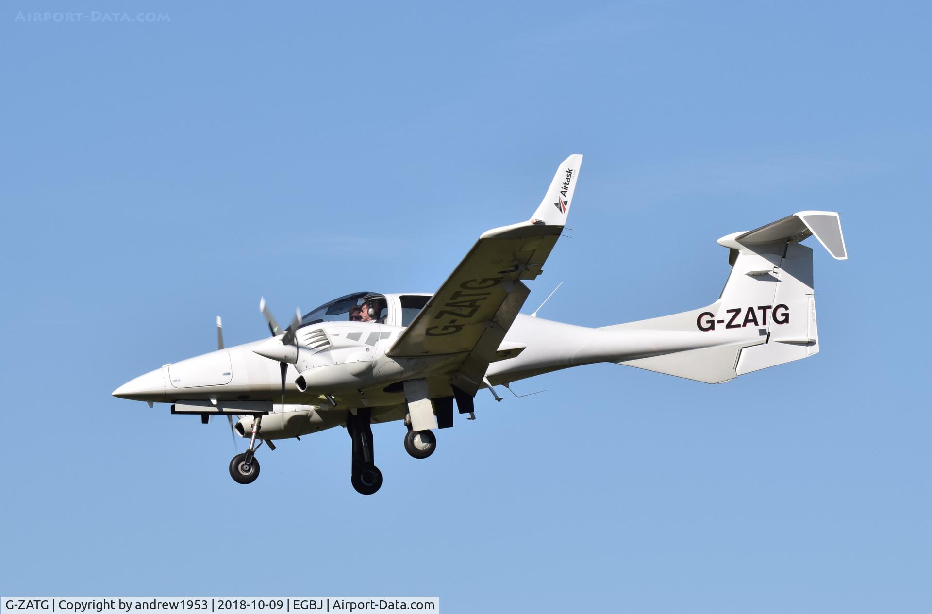 G-ZATG, 2008 Diamond DA-42 Twin Star C/N 42.319, G-ZATG landing at Gloucestershire Airport.