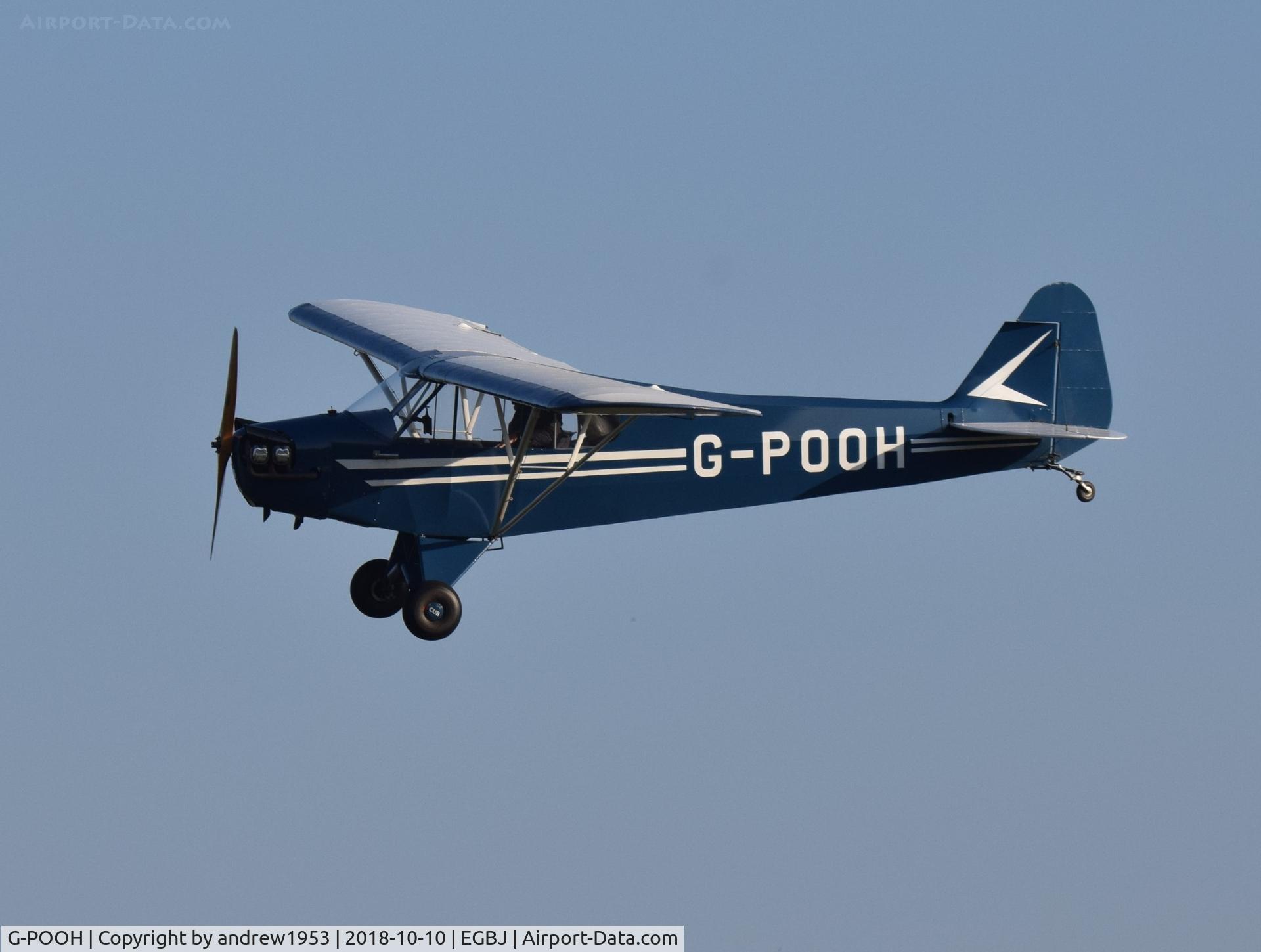 G-POOH, 1941 Piper J3C-65 Cub Cub C/N 6932, G-POOH landing at Gloucestershire Airport.