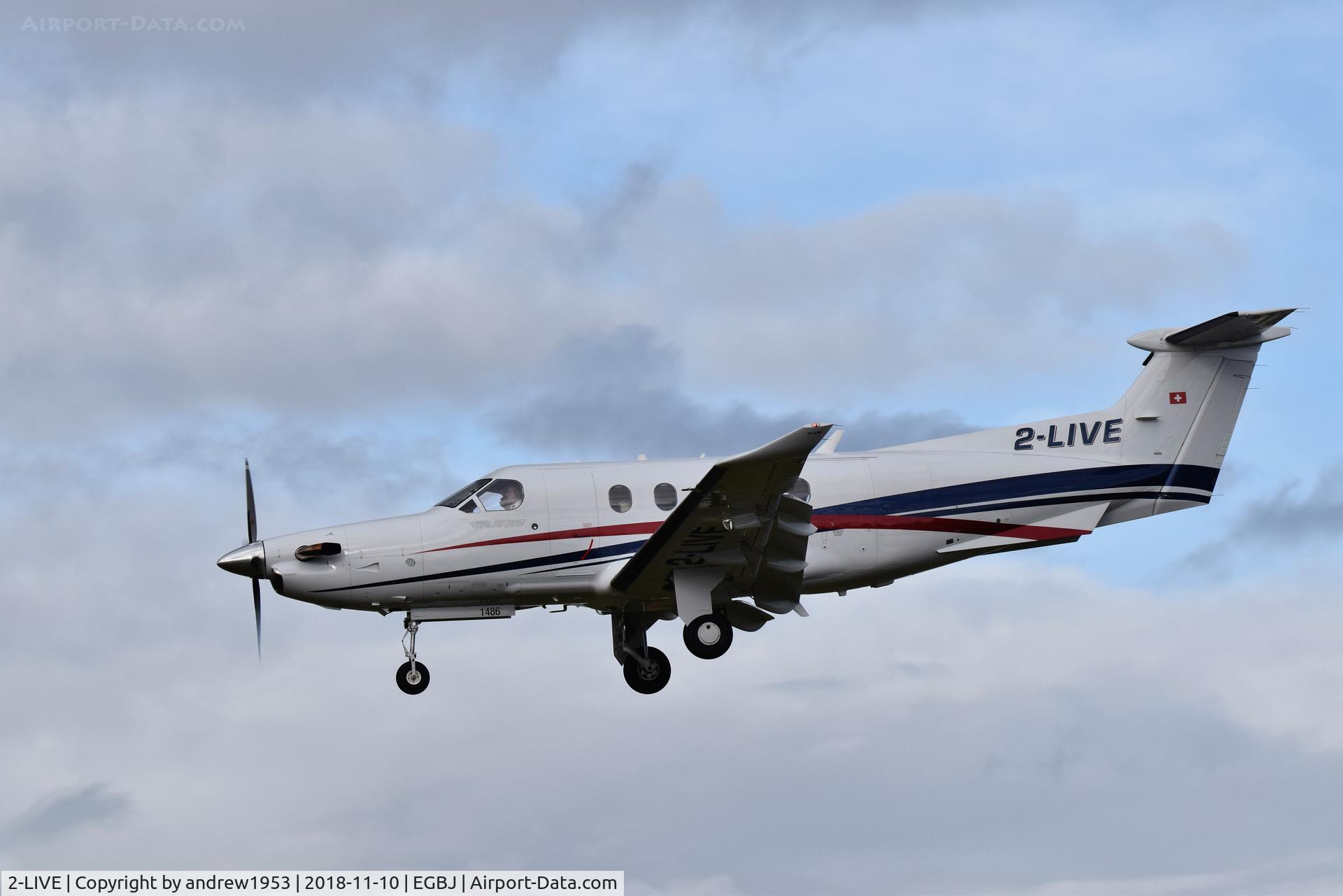 2-LIVE, 2014 Pilatus PC-12/47E C/N 1486, 2-LIVE landing at Gloucestershire Airport.