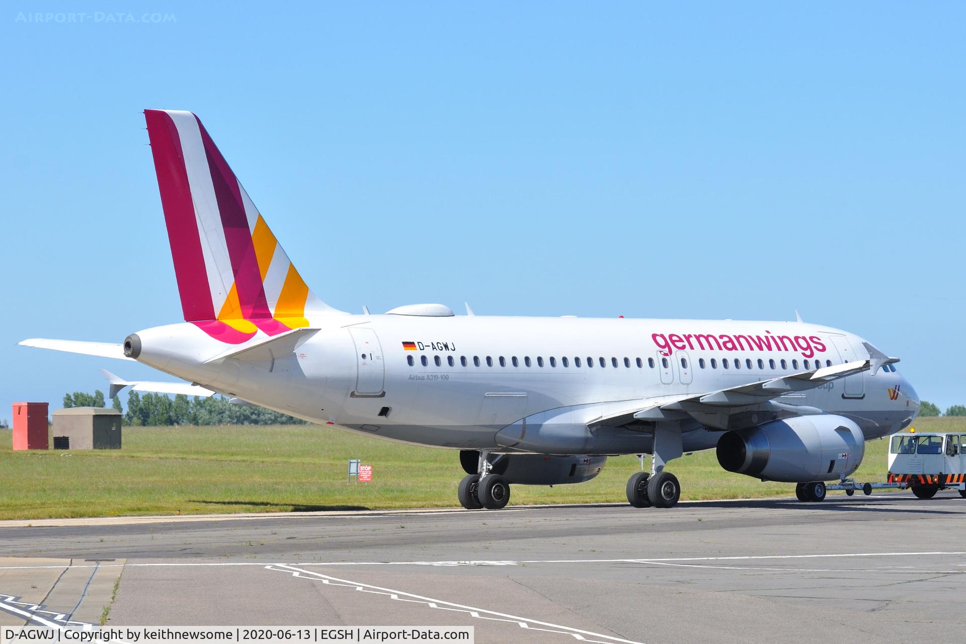 D-AGWJ, 2008 Airbus A319-132 C/N 3375, Arriving at Norwich for paintwork.