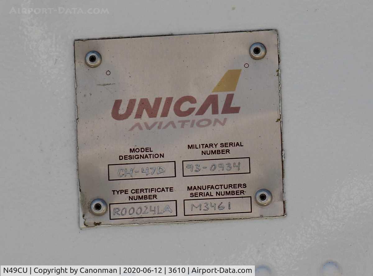 N49CU, 1993 Boeing CH-47D C/N 93-0934 (M.3641), ID plate