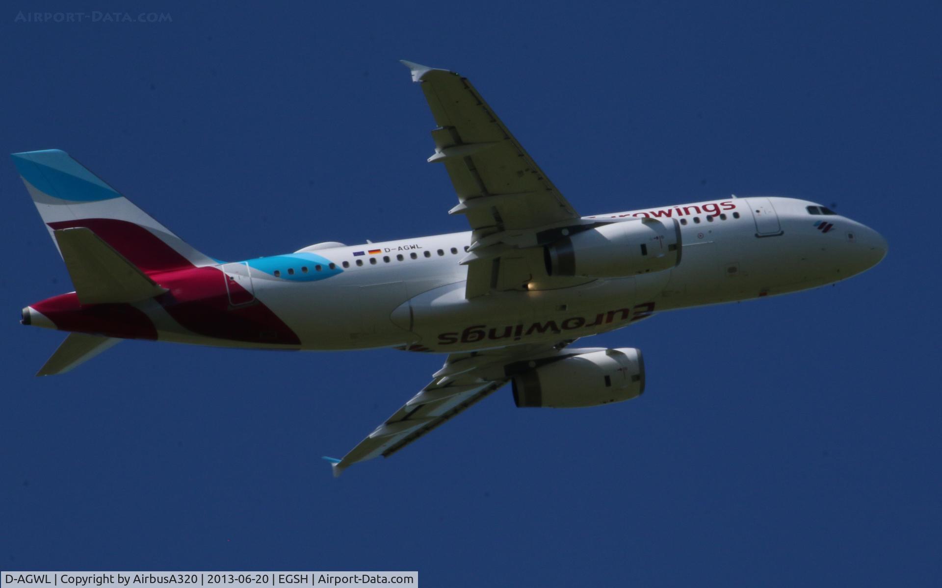 D-AGWL, 2008 Airbus A319-132 C/N 3534, Departing Norwich following repaint