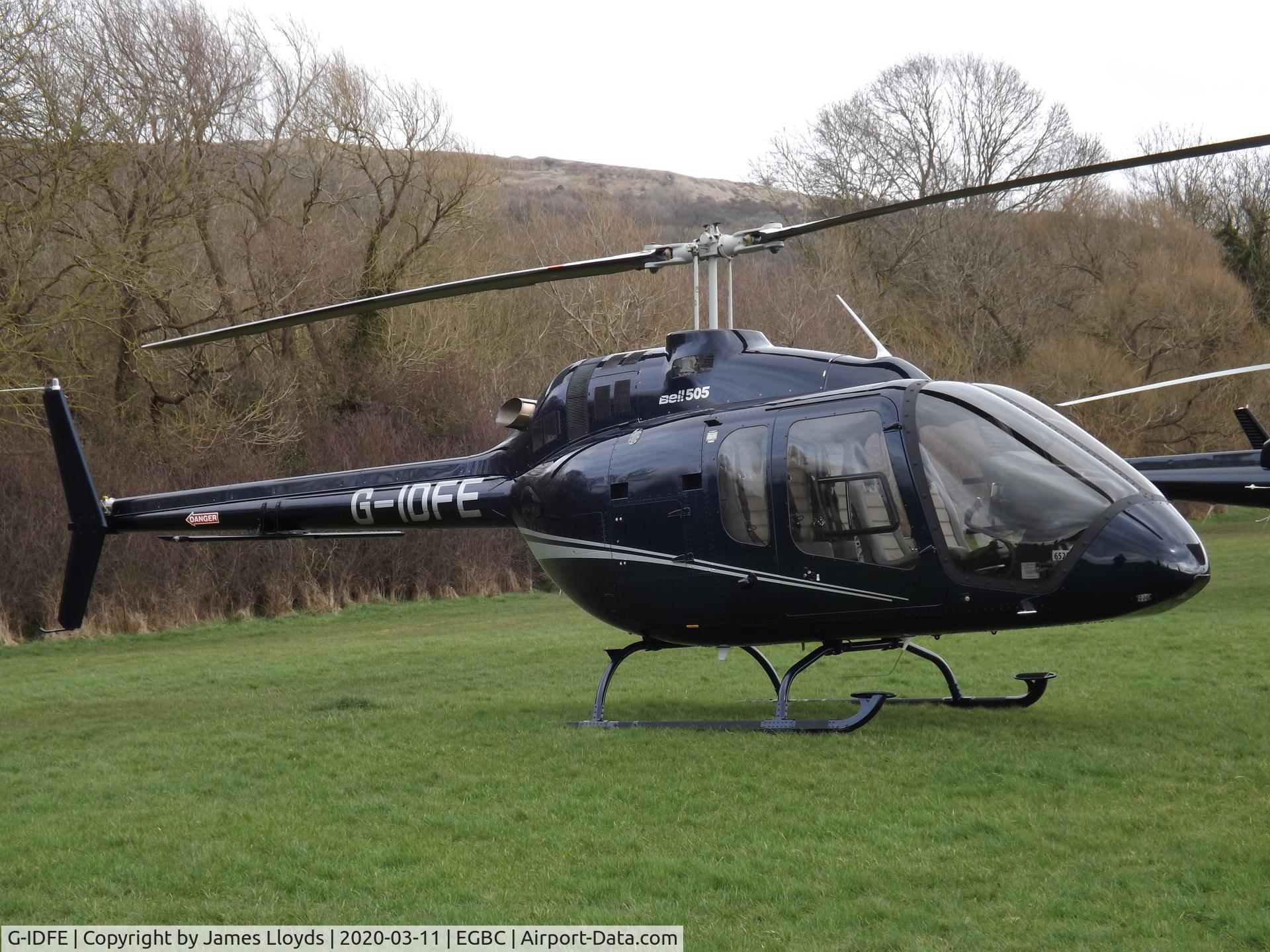 G-IDFE, 2019 Bell 505 Jet Ranger X C/N 65258, Parked up at Cheltenham Helipad for the Cheltenham Gold cup in 2020