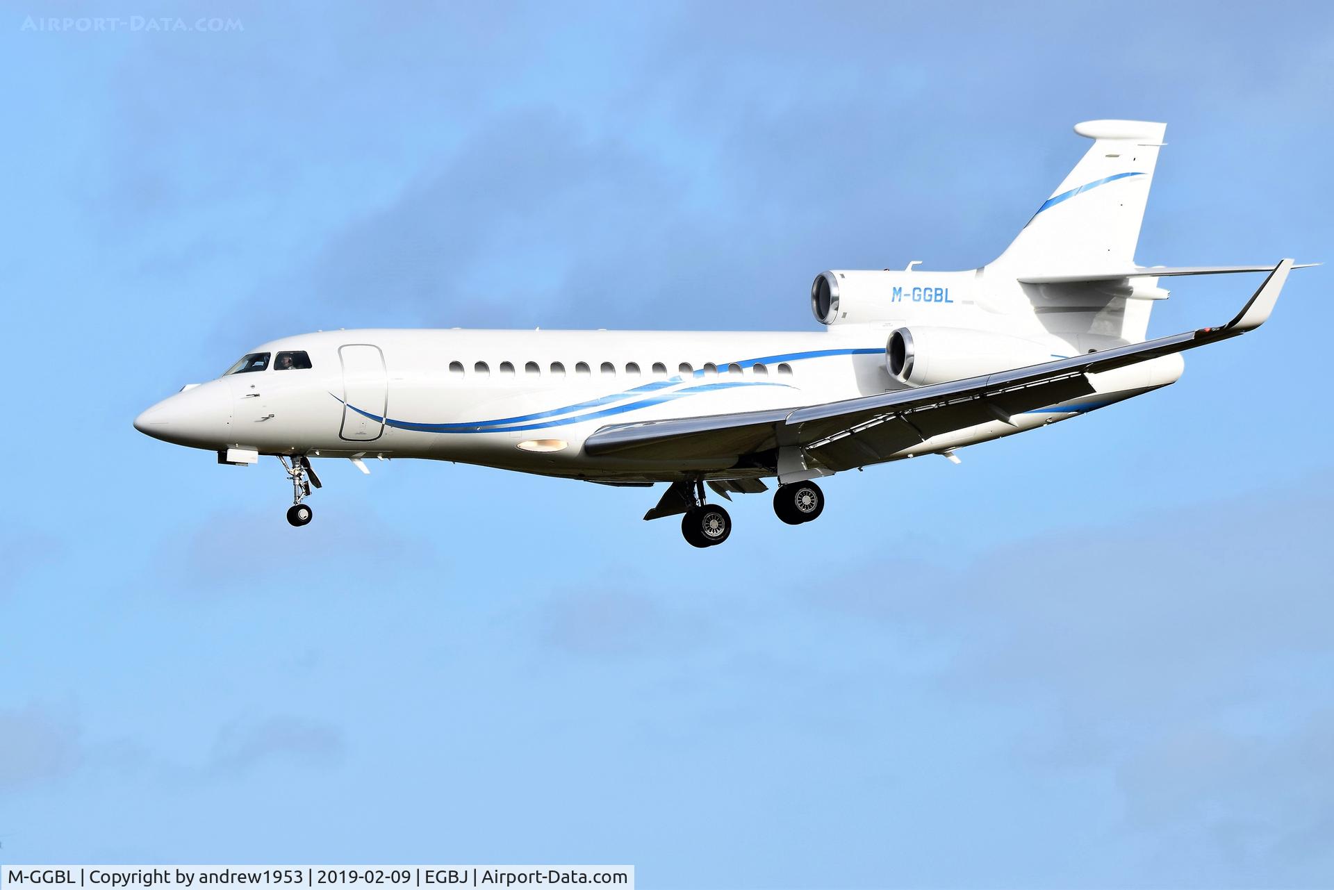 M-GGBL, 2011 Dassault Falcon 7X C/N 114, M-GGBL landing at Gloucestershire Airport.