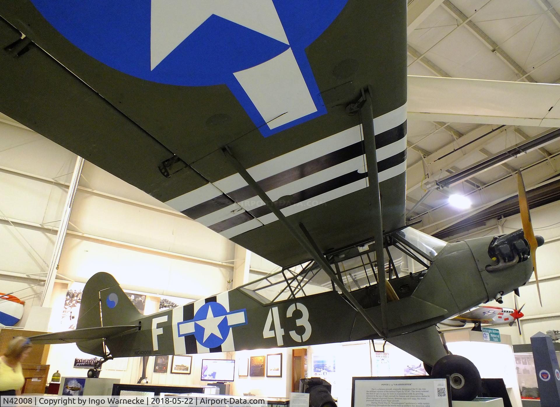 N42008, 1945 Piper J3C-65 Cub Cub C/N 14083, Piper J3C-65 Cub, displayed as L-4 Grashopper, at the Aviation Museum of Kentucky, Lexington KY